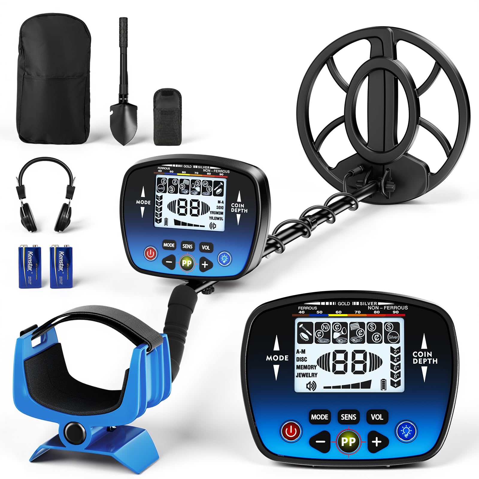 Détecteur de métaux professionnel, bobine étanche IP68, détection de profondeur de 25,4 cm, 5 modes de recherche, léger et réglable, avec écouteurs et shovel, TX910