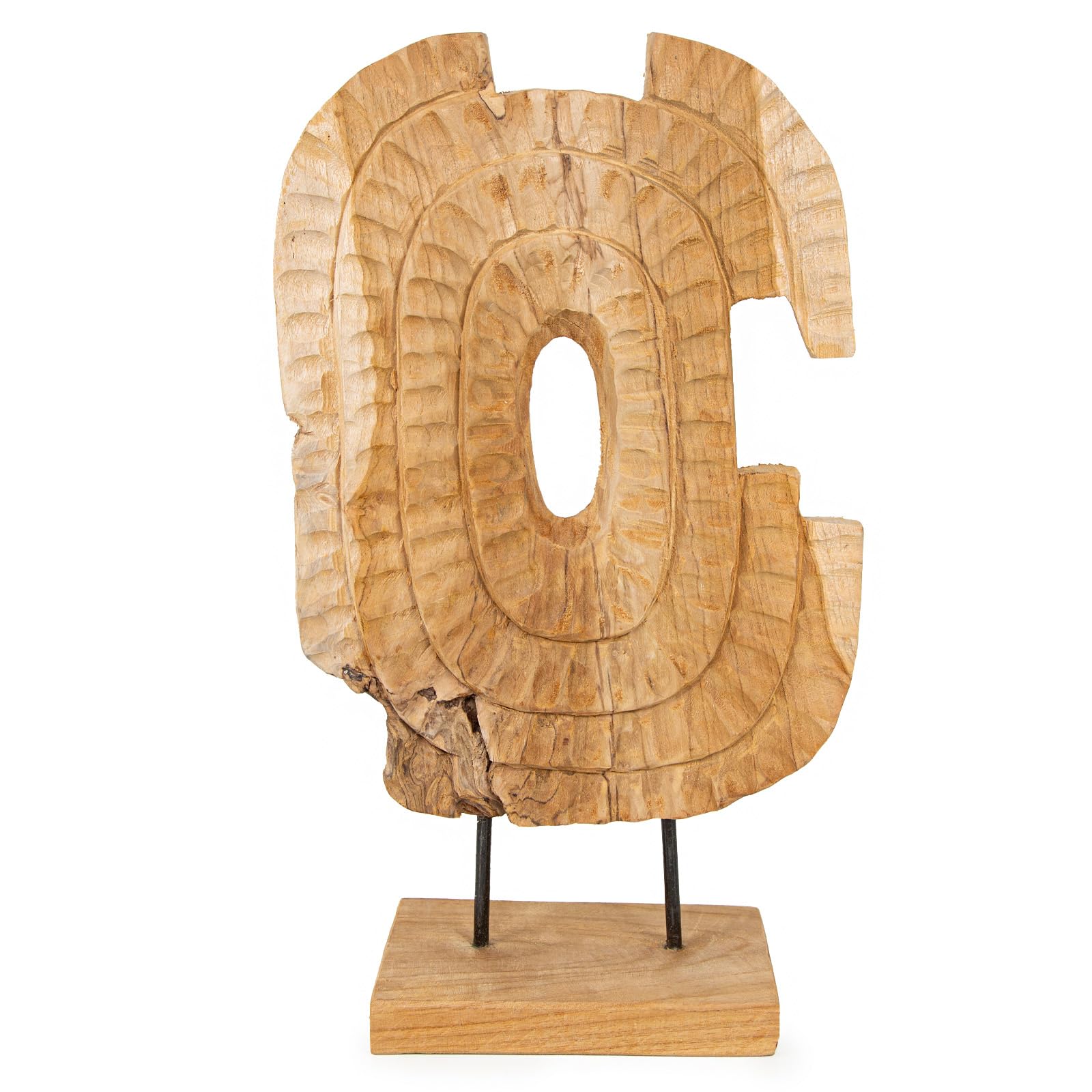 Logbuch-Verlag Escultura moderna de madera de teca, objeto decorativo para colocar de pie, objeto de diseño, decoración de salón, 28 x 48 cm, idea de regalo