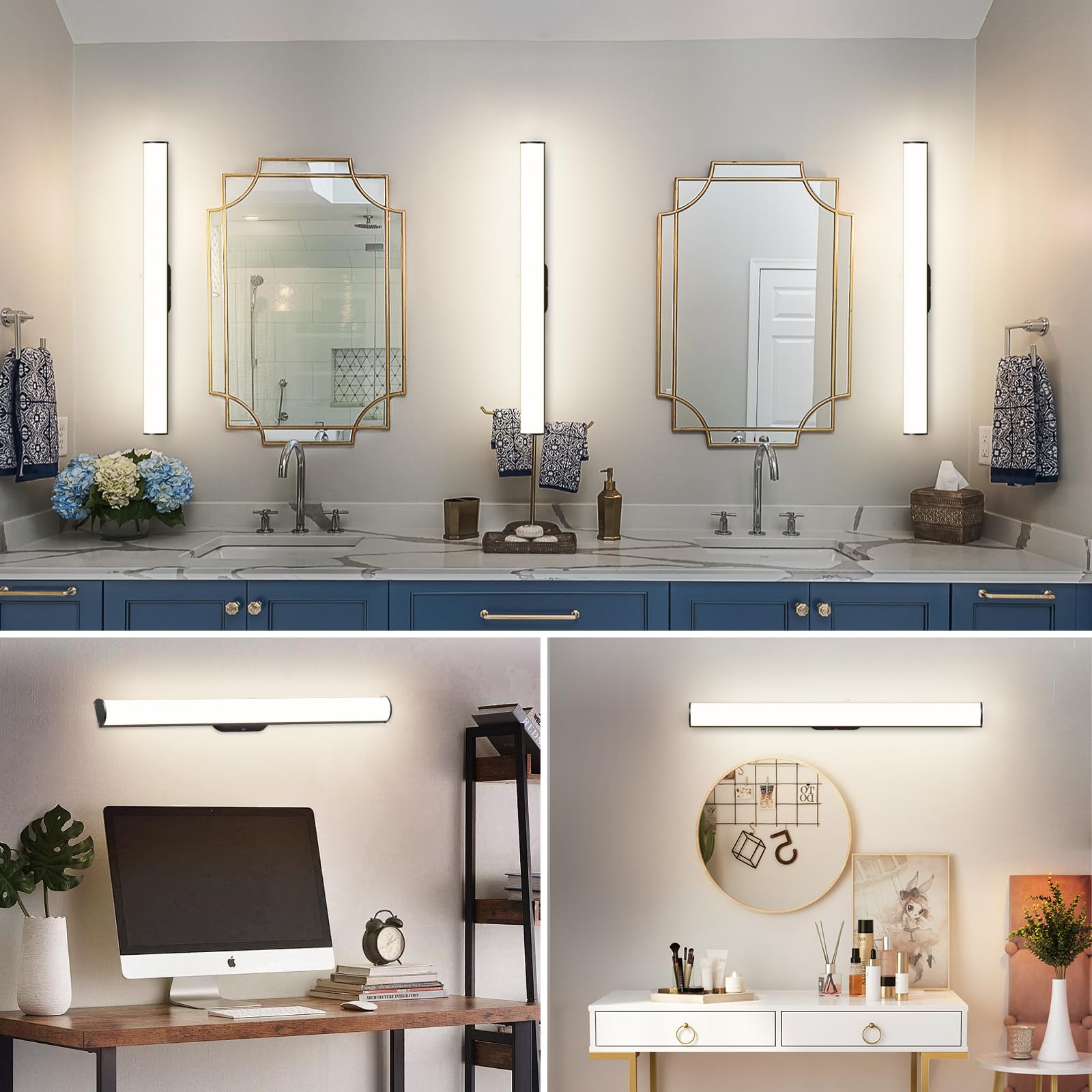 OOWOLF 59.5cm Lampada da Specchio per Bagno - 16W Luce Naturale 4000K IP44 Impermeabile Luce Specchio LED Applique Bagno Specchio Moderno Illuminazione