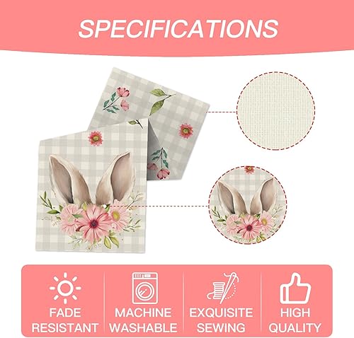 Miniatura 5 de Camino de mesa de Pascua para cocina, comedor, orejas de conejo a cuadros, flores, decoración de mesa de Pascua, camino de mesa de primavera de