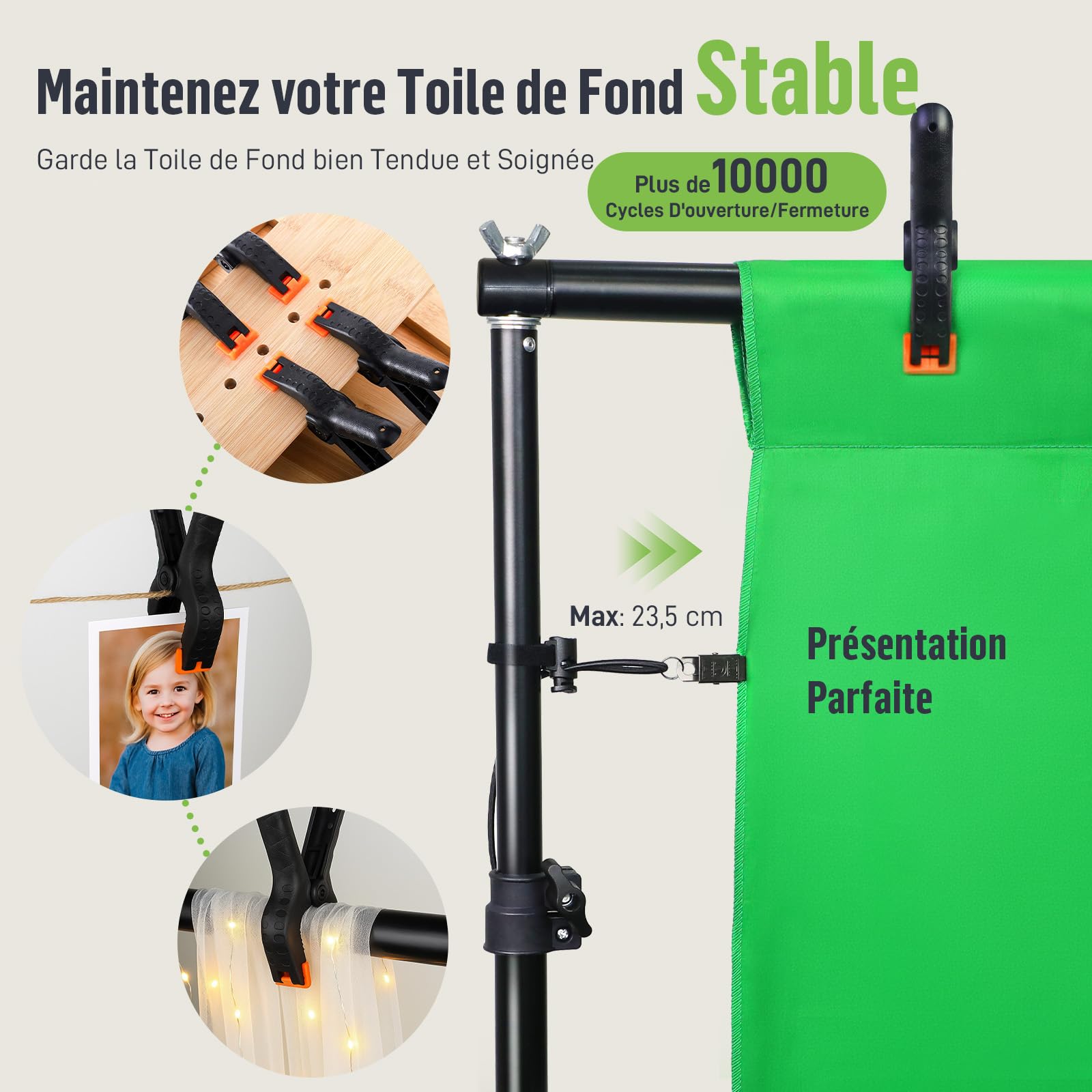 Kit Trépied Fond Photo 3x2m – Système de Support Réglable avec Sac de Transport pour Studio, Youtube, Fond Vert et Cérémonie
