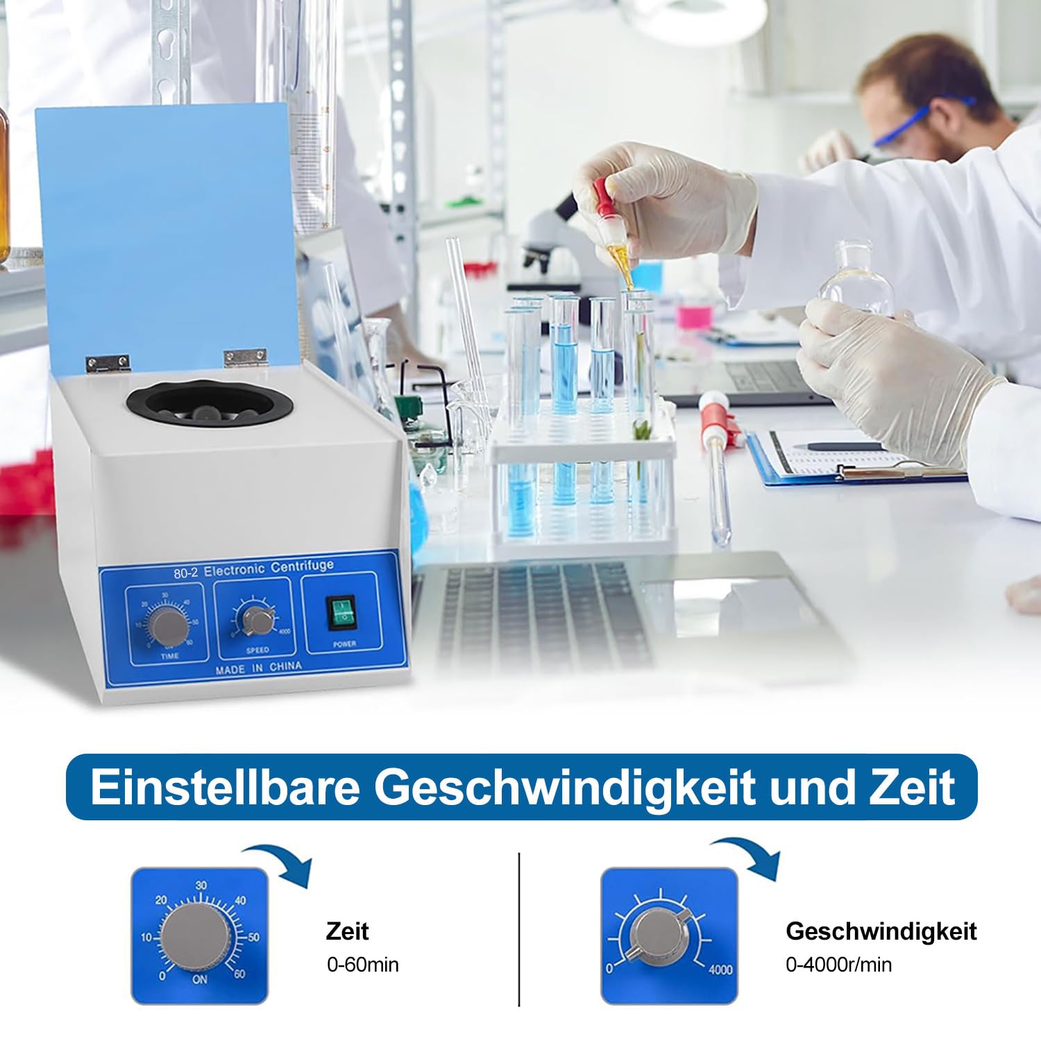 Centrifugadora eléctrica de laboratorio con temporizador y control de velocidad, 4000 rpm, capacidad 20 ml x 12 tubos para laboratorio, consultorio médico