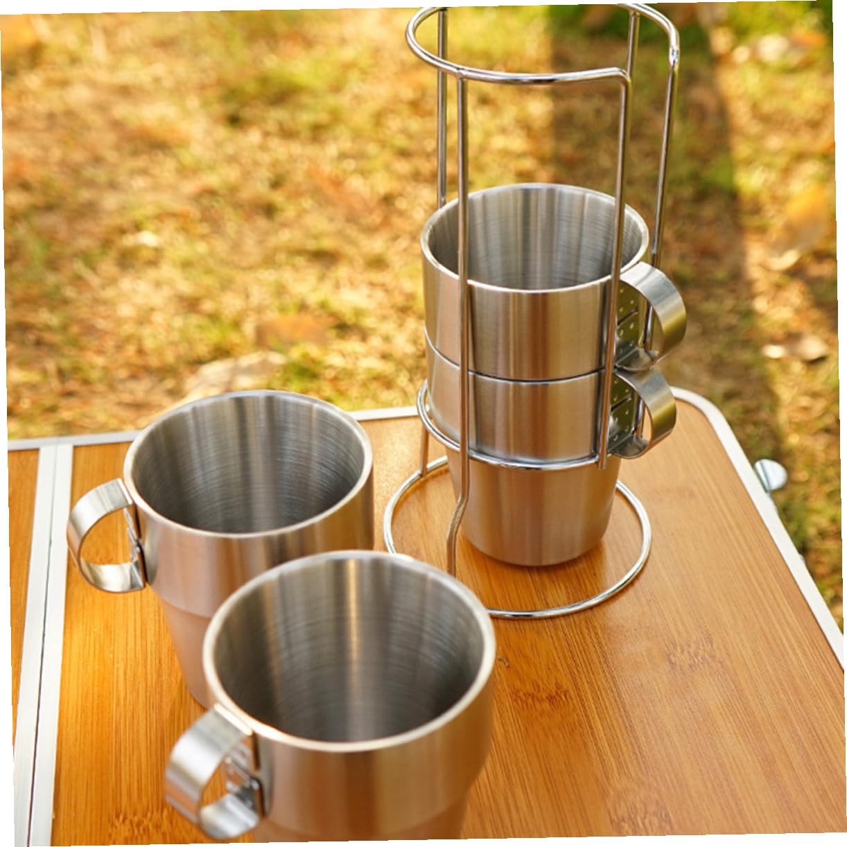 Doppelwandiger Isolierbecher aus Edelstahl 1 Satz mit Praktischem Griff und Hitzeschutz für Outdoor Camping und Picknick