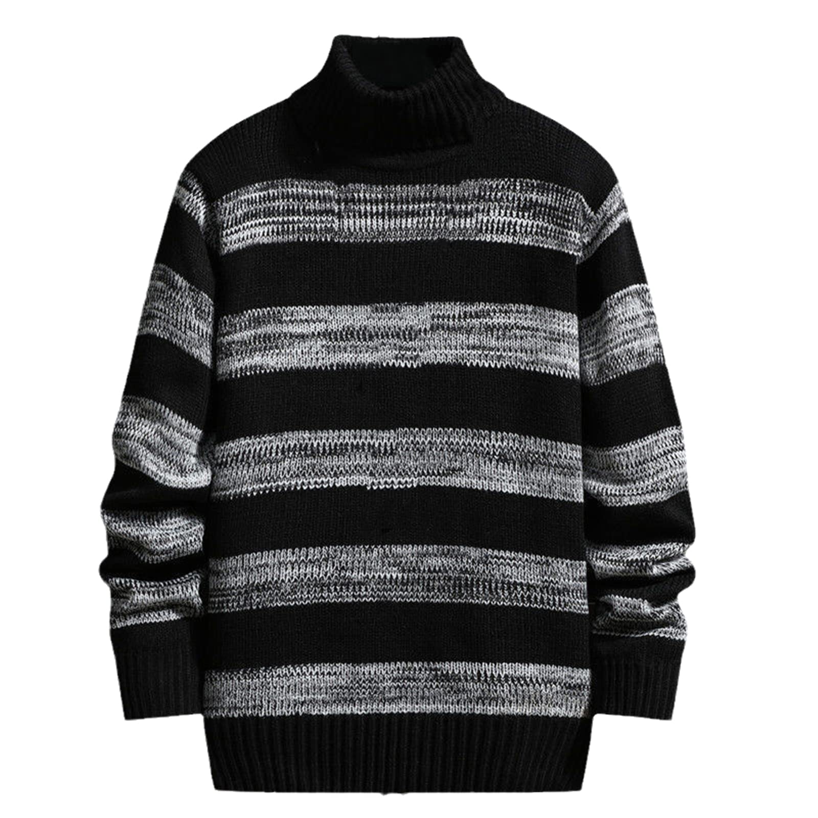 Ropa de hombre Otoño Invierno Suéteres gruesos Jerseys de punto cálido Cuello alto Coreano Tops Manga larga, 0908-negro, S