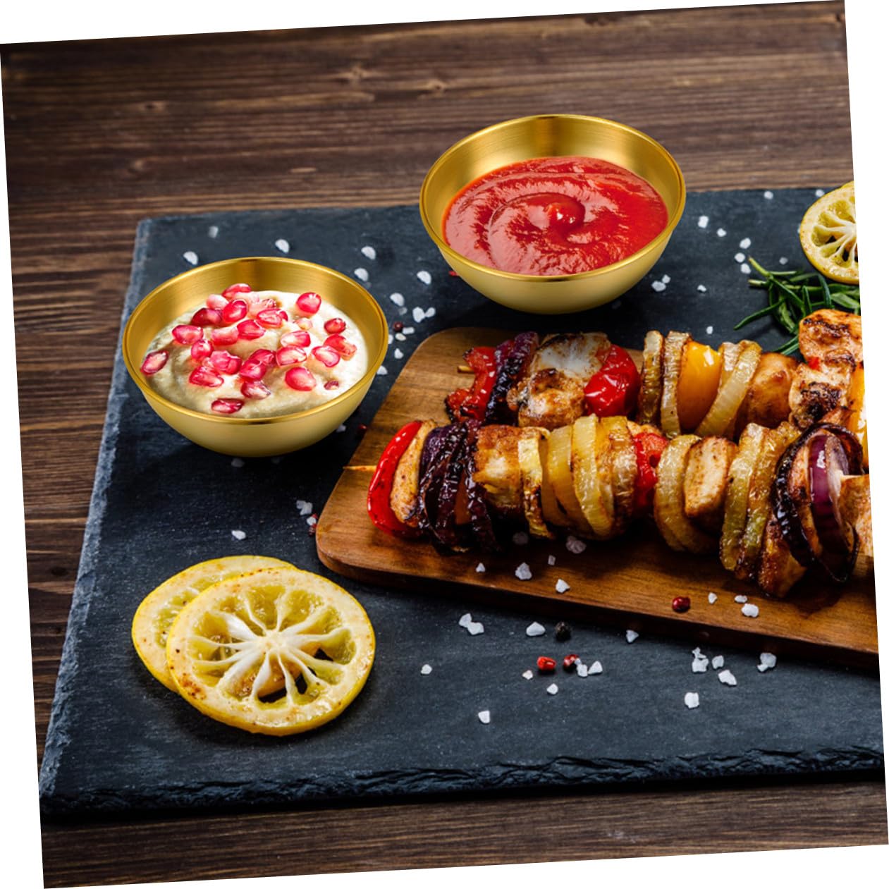 Toyvian Juego de 8 Platos y Cuencos para Salsas de Acero Inoxidable Dorado Diseño Simple y Limpio para Restaurantes y Comedor