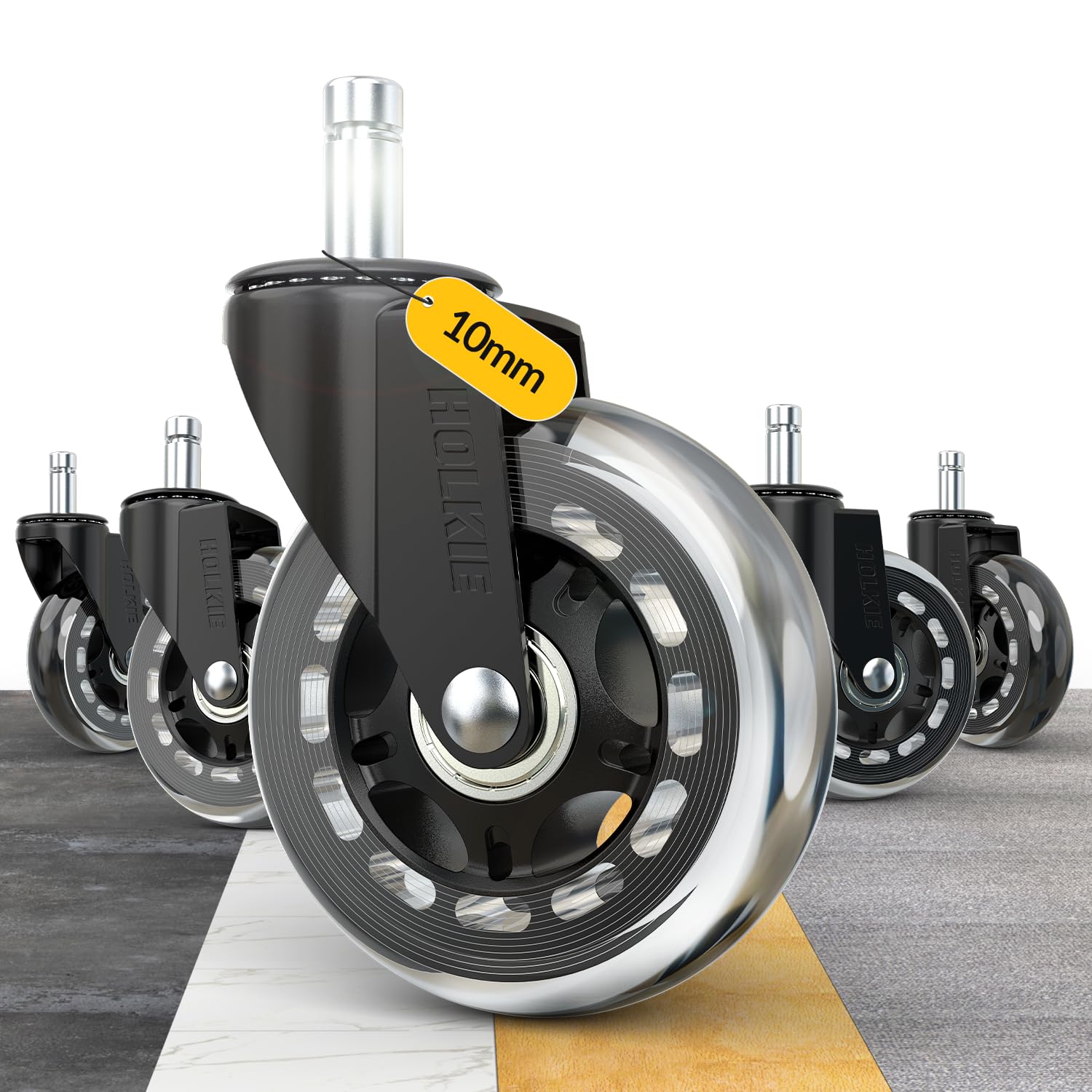 HOLKIE Office Chair Wheels Set of 5 Wheels for Furniture 10 x 22 mm Suitable for All Types of Floors Wooden Floors and Carpets Replacement Chairs Office Soft and Silent Rubber for Chairs