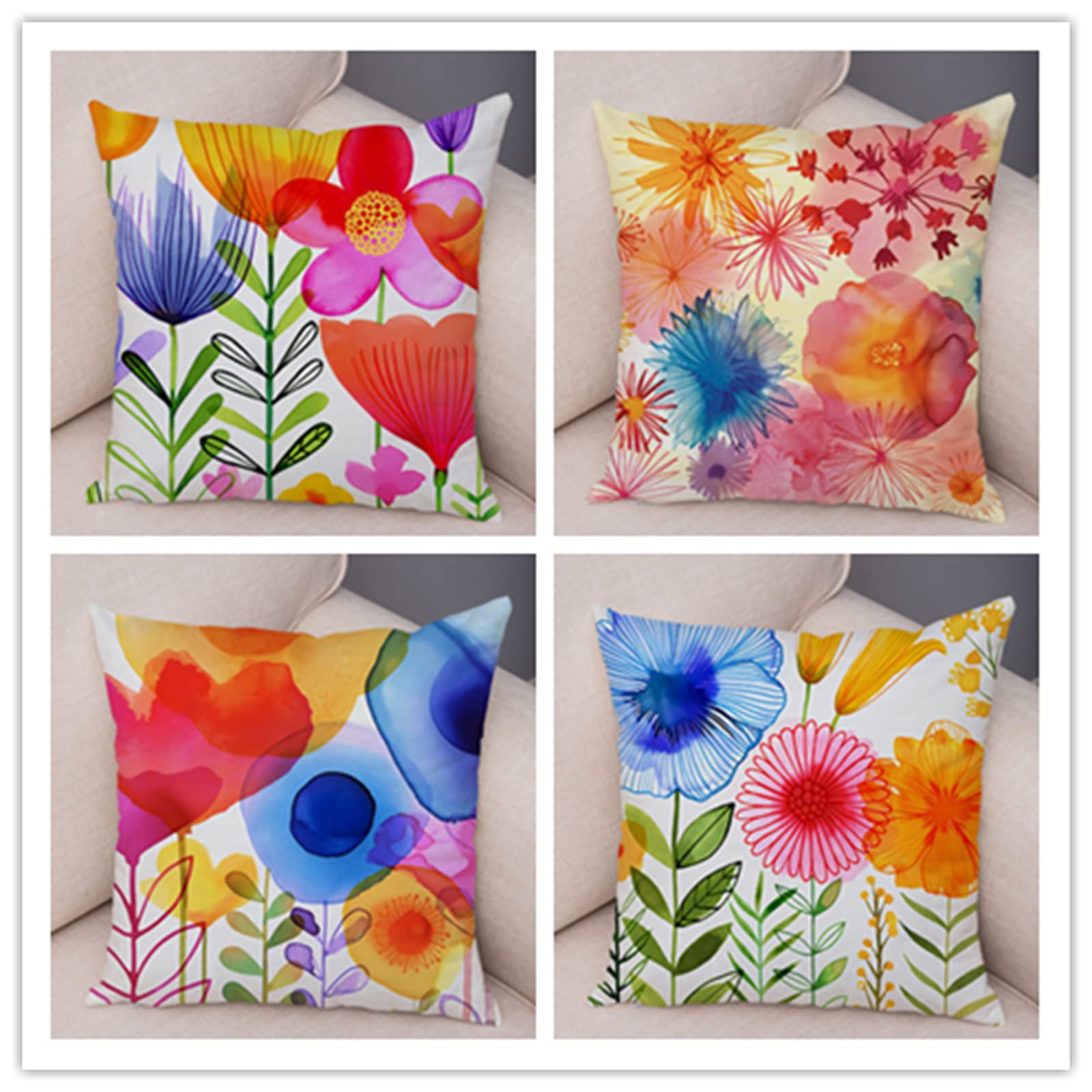 Housses de coussin avec fermeture éclair invisible motif floral doux