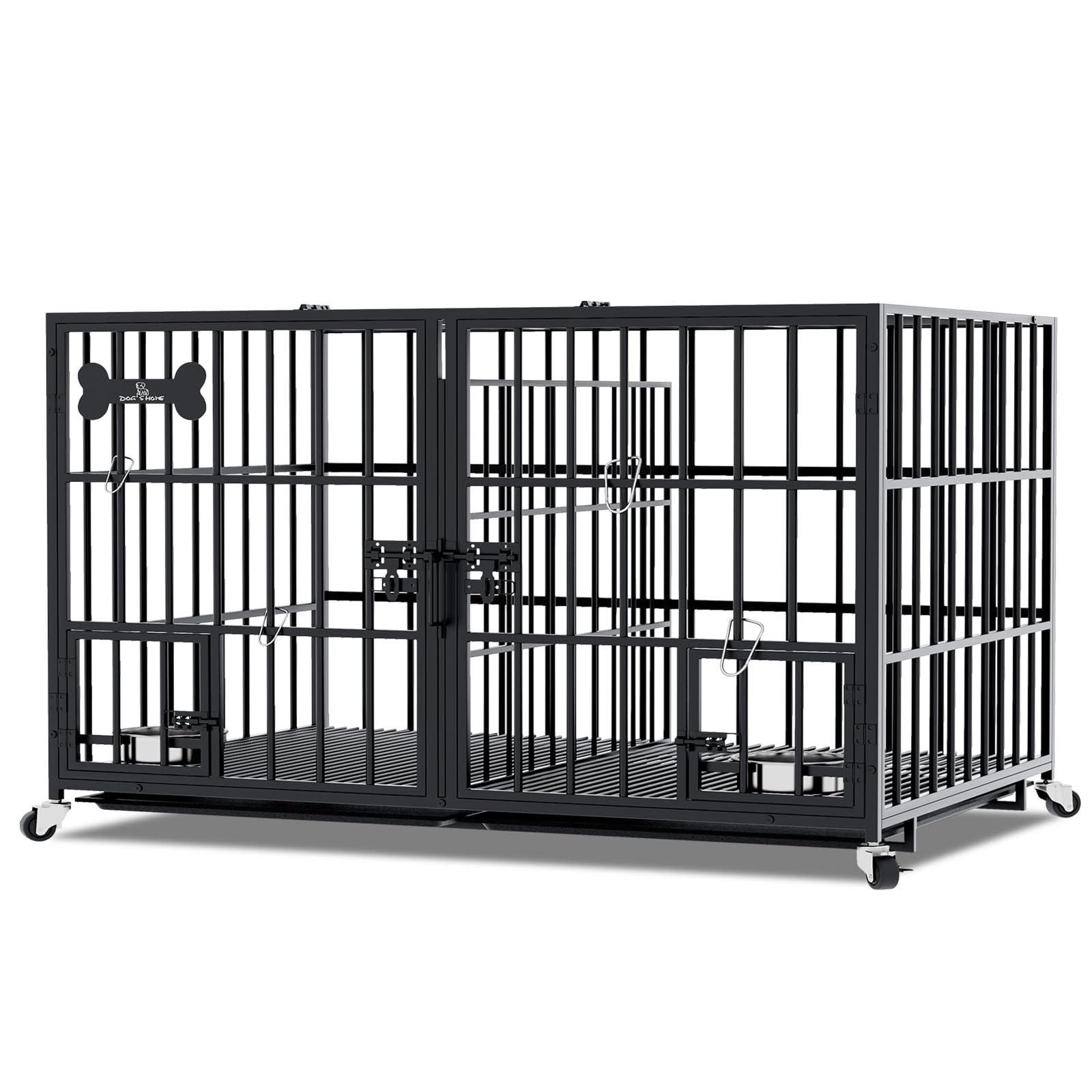 Dosker 54 inch XL Dog Crate for Large Dog/Double Medium Dogs,Heavy Duty Metal Dog Cages,All Metal Open Top Stackable,Dog Kennel Indoor with Wheels,