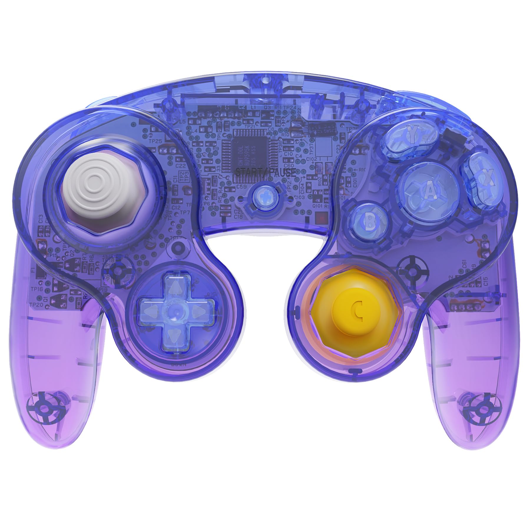eXtremeRate Carcasa para Nintendo Gamecube Mando, Cubierta Frontal y Placa Posterior, Agarre con Botones, Accesorios de Repuesto - No Incluye Controlador, Bluebell & Azul Gradiente Translúcido