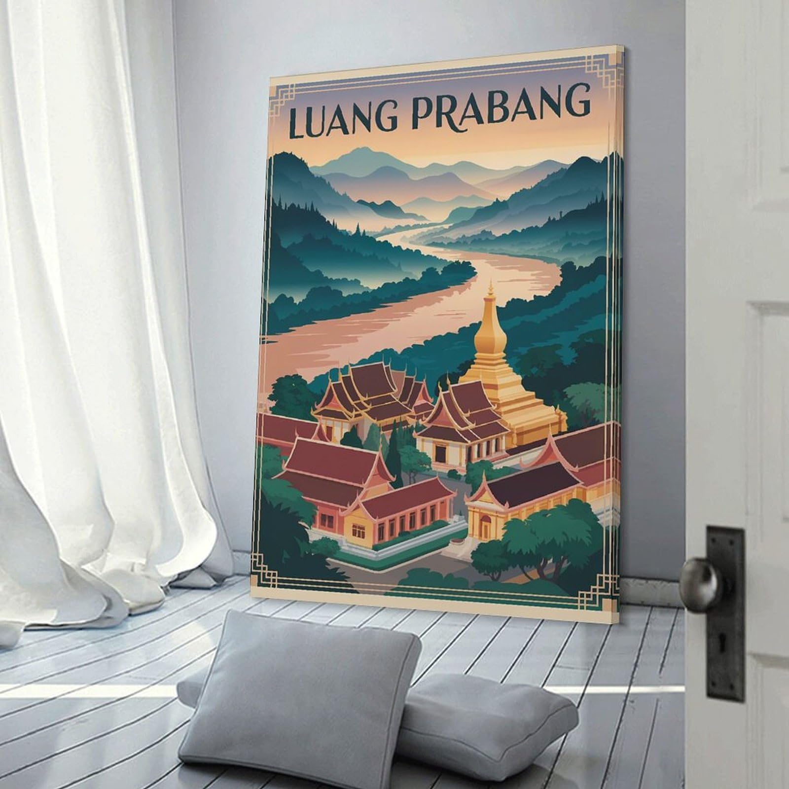 Junmoney Canvas Wall Decor Luang Prabang Travel, 24x36inch(60x90cm), for Gallery Wall Layouts in Home Or Office, Home Wall Art for Statement Displays