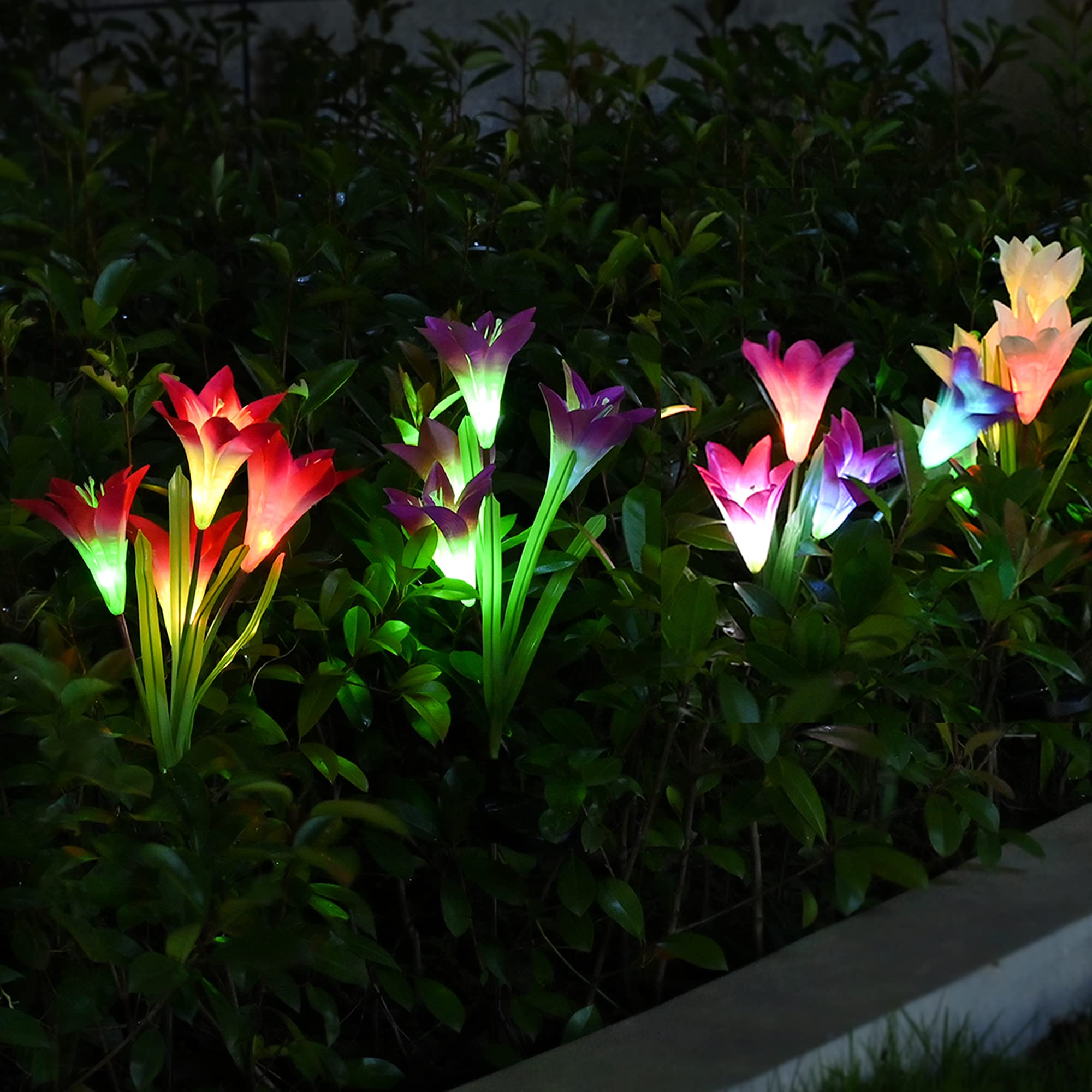 GIGALUMI Mother's Day Gifts, Solar Outdoor Flower Lights, 4 Pack Waterproof Solar Garden Light, Color-Changing Outdoor Light, Solar Lily Flower, Unique Gifts for Dear Mother from Daughter, Son