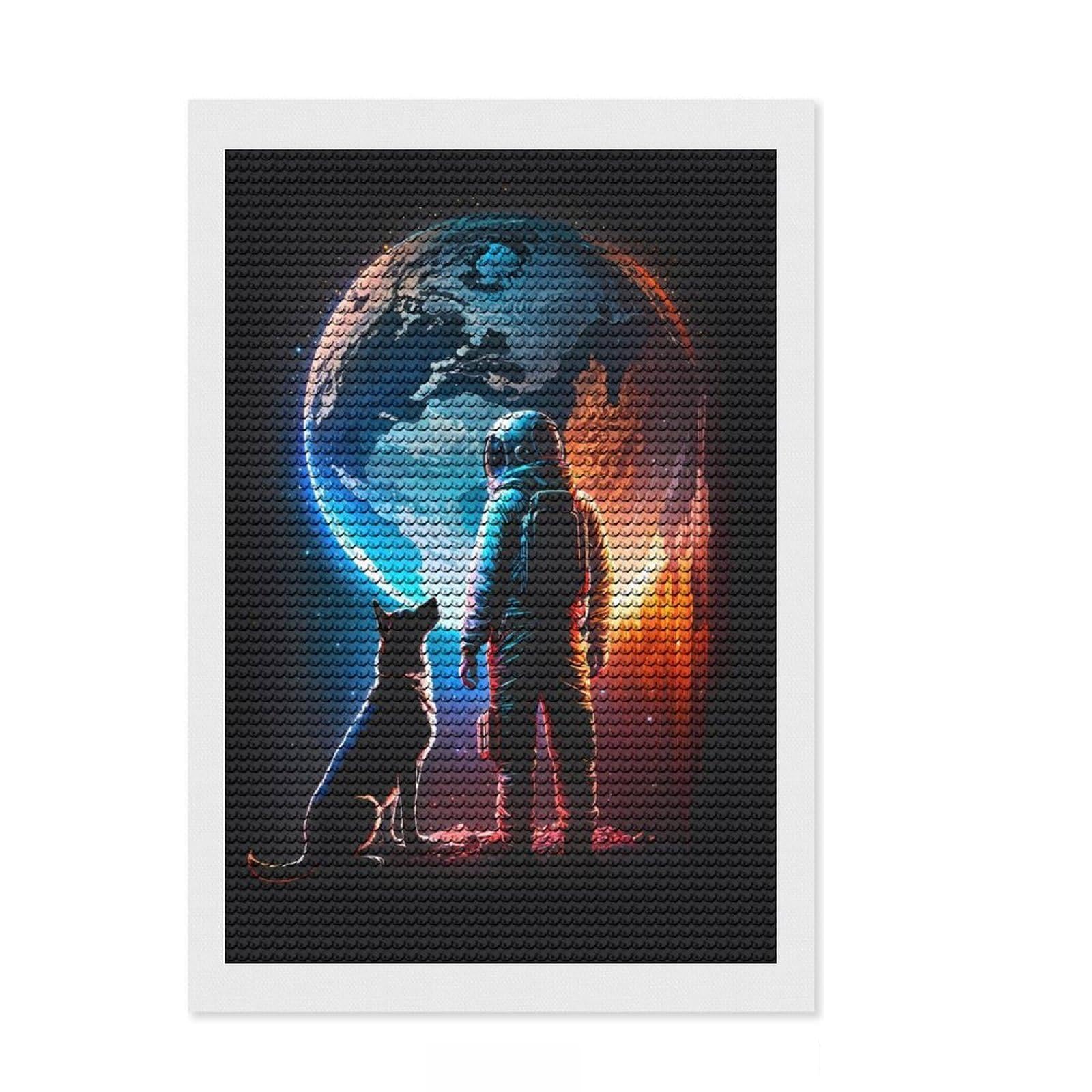 Junmoney Astronaut and Dog Journey DIY Diamond Art Canvas Kit 8"x12", for Teens, Neat Printed Canvas, Thoughtful Handmade Gift, Cosy Home Accent