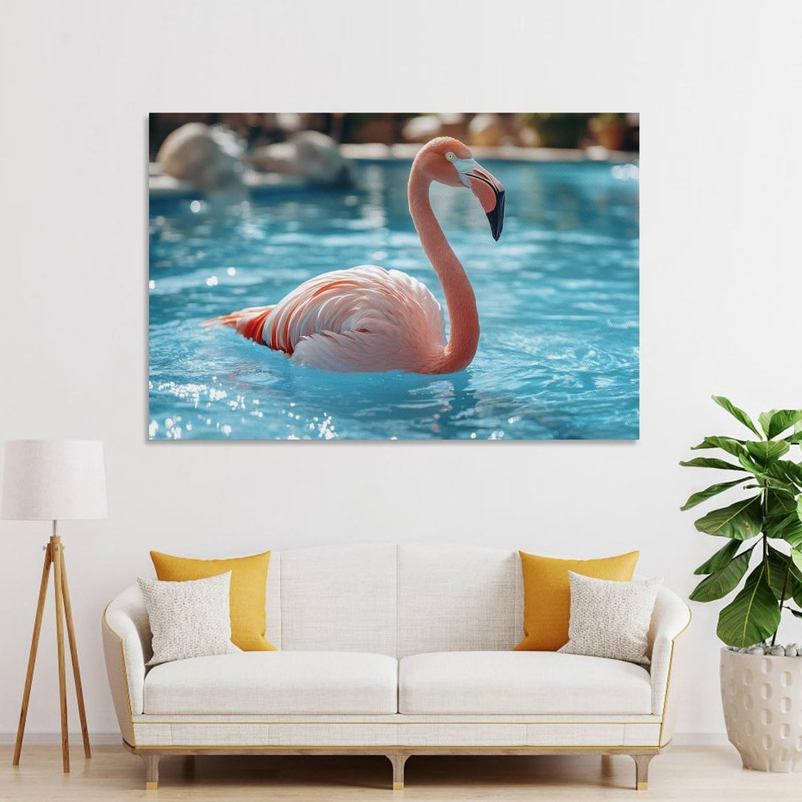 Junmoney Unframe-Style-20 Decorative Wall Artwork Flamingo In Blue Water, 20X30inch(50X75cm), For Contemporary Homes, Apartments Or Offices, An Easy Choice For New Home Styling