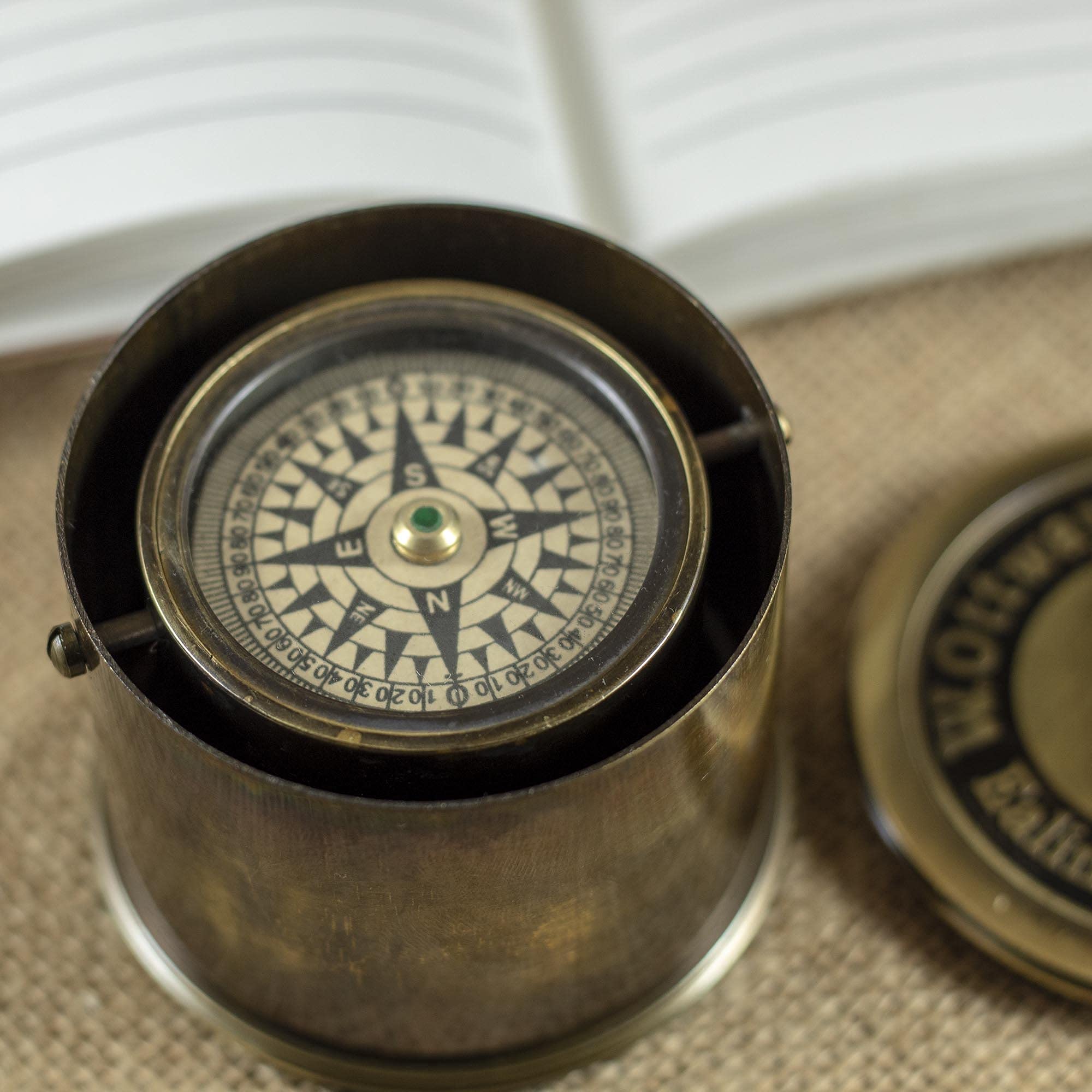 CalyronBrass 2.5" Drum Gimbal Compass Nautical Gimbaled Decor Antique Style Engraved Sailor Gift Ideas Directional Pirate Hiking Travel Camping Leather Case