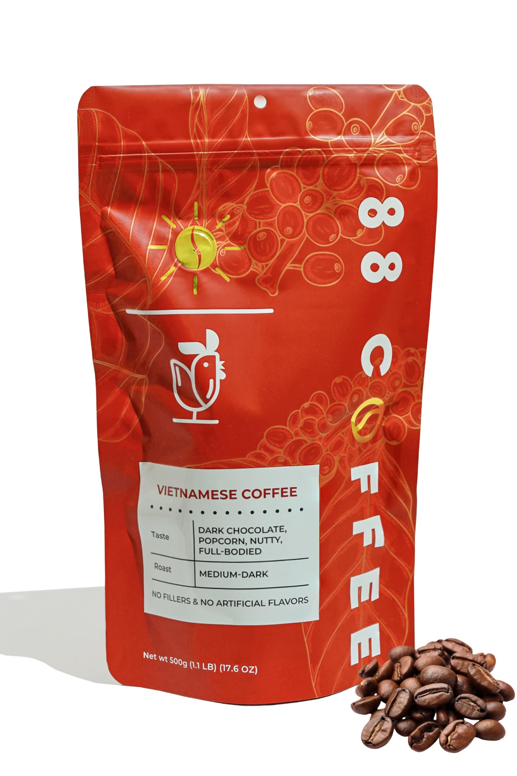 88Coffee - Whole Bean Coffee - 100% Vietnamese Robusta, Medium-Dark Roast, Strong, Smooth and Authentic Taste (1.1 LBS)