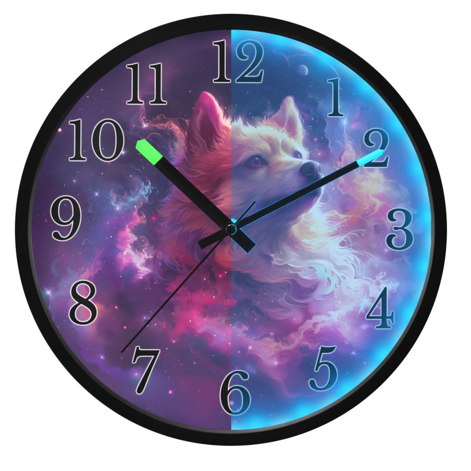 Mnsruu Reloj de pared luminoso cósmico Doge Galaxy, reloj de dormitorio, funciona con pilas, reloj silencioso que brilla en la oscuridad, para sala de estar, cocina, 30,5 cm