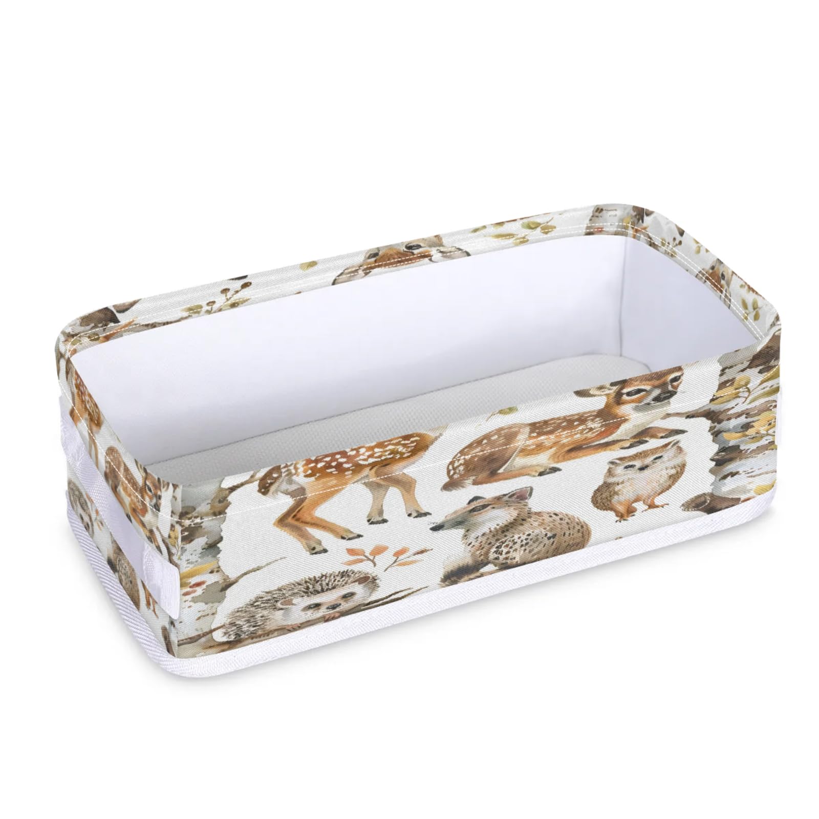 Tablerazzi Toilet Tank Topper Paper Basket with Handle, Cute Cartoon Forest Animal Owl Deer Bathroom Storage Basket for Organizing, Small Fabric Storage Bins for Bathroom Decor