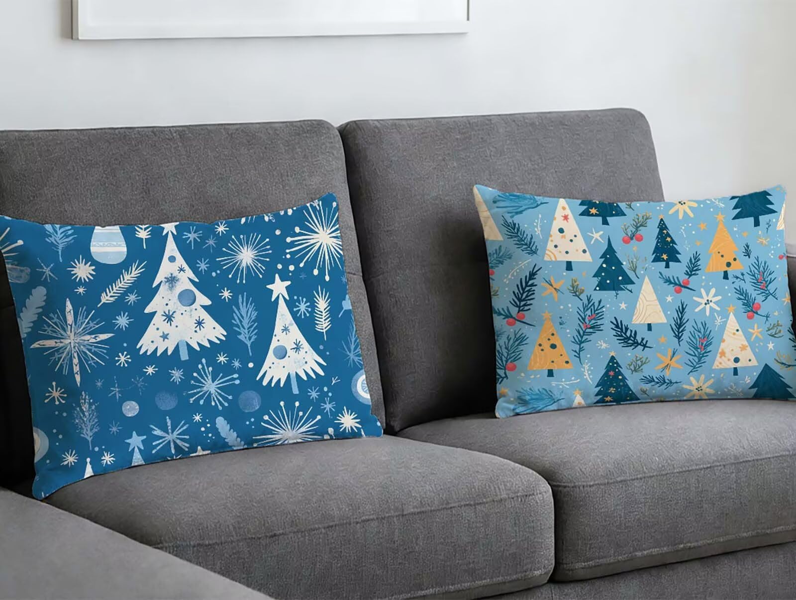 Housse de coussin bleu velours 70x90, la magie de Noël dans votre salon