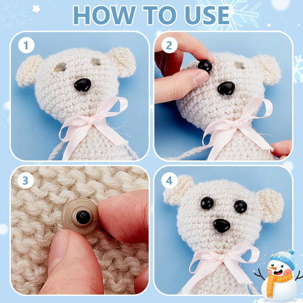 PH PandaHall 192 Sets Safety Eyes Black White Crochet Eyes Craft Eyes Half Round Animal Eyes with Washers for DIY Amigurumi Puppets Bear Crafts Stuffed Animals Making 10/12/14/16/18mm - Image 4