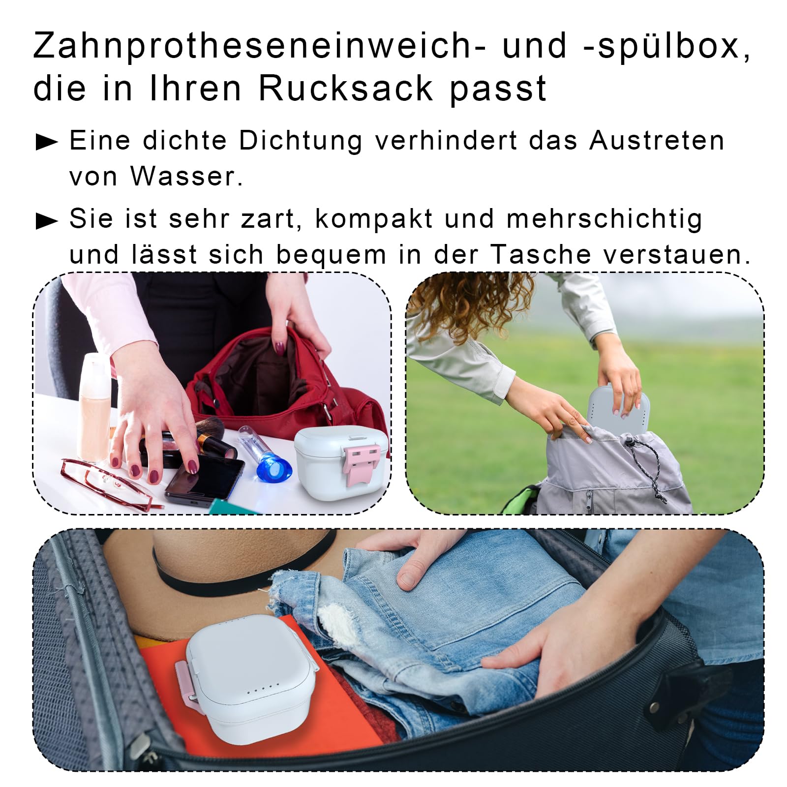 BVN Boîte à prothèses avec tamis et protection contre les fuites – Boîte à prothèses dentaires double couche pour rétentions, morsures et rails de morsure, boîte de nettoyage portable et rangement