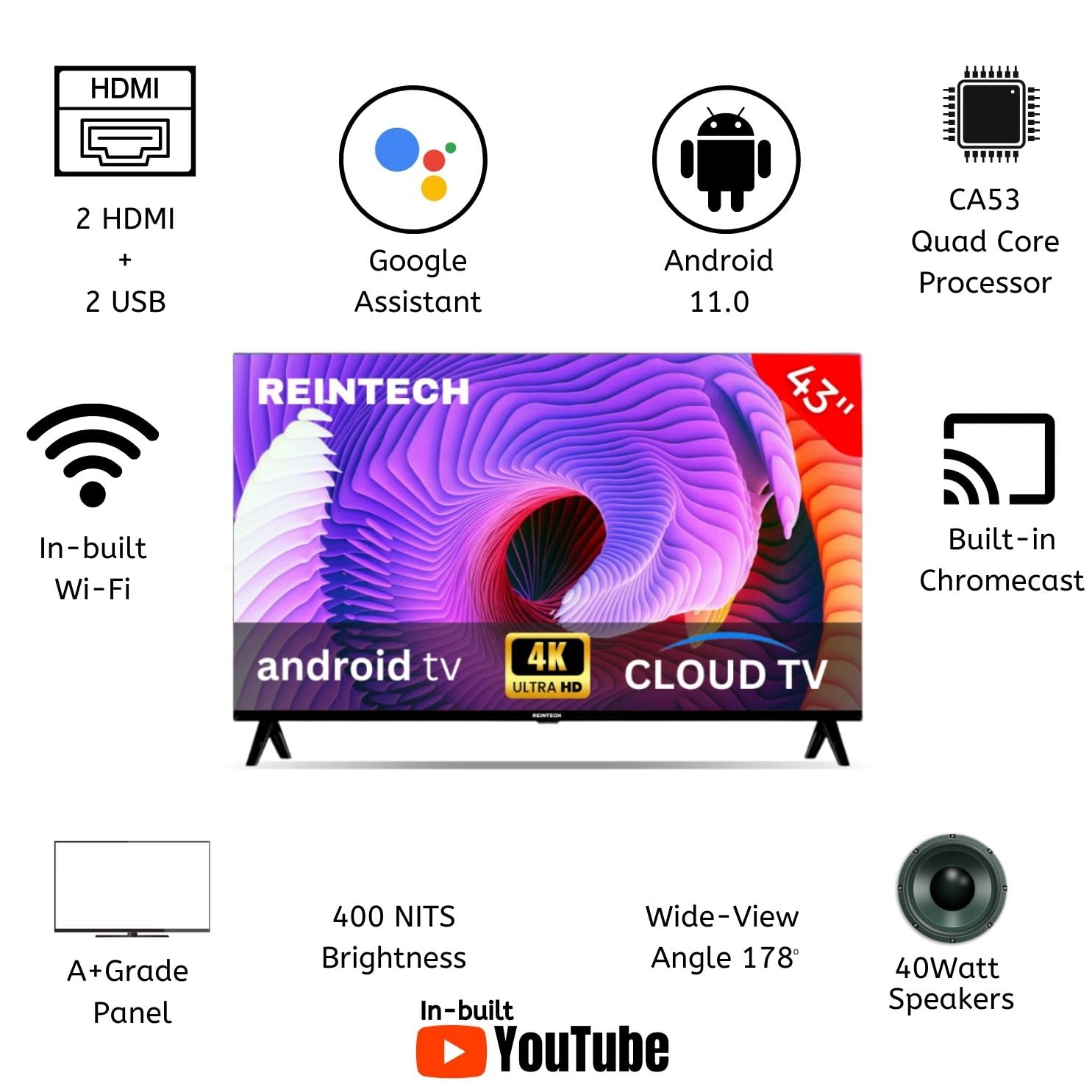New-year sale REINTECH (109 cm) 43 Inches LED TV [RT43FSB04] | Android 2k …