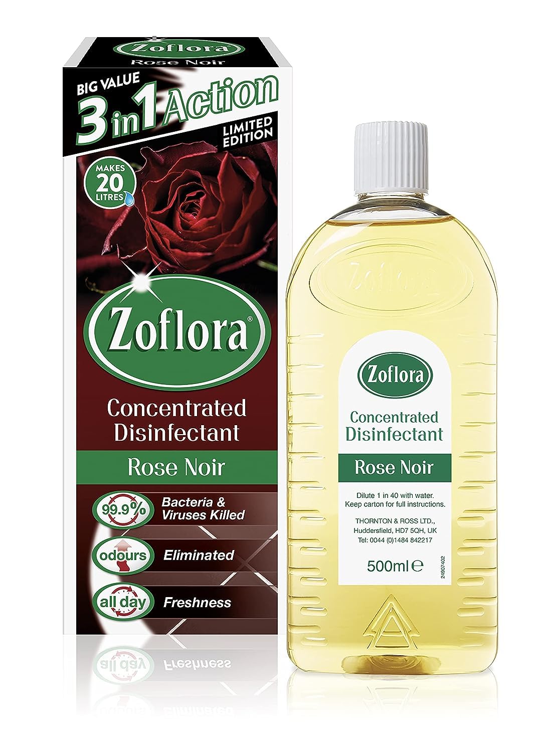 Zoflora 3 in 1 Multipurpose Concentrated Disinfectant- Rose Noir -500 ml | Anti-Bacterial | All Surface Cleaner| Home, Kitchen & Bathroom Cleaning |Eliminates Odour | 24 Hours Fragrance