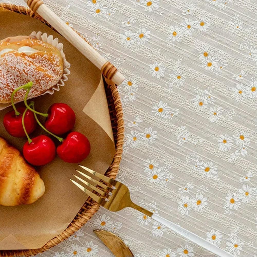 1 Pieza Mantel Floral Coreano Moderno, Tela de algodón con Estampado de Margaritas pequeñas para Sala de Estar, Comedor, Mesa de Cocina y decoración Informal para Mesa de té.