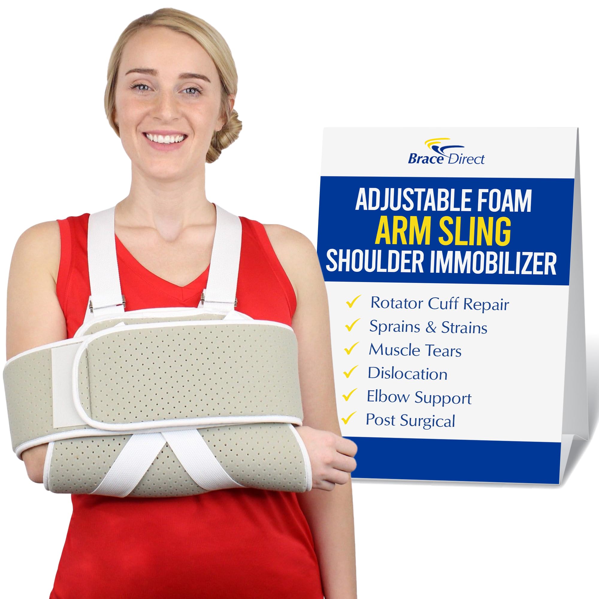 Brace Direct Adjustable Foam Arm Sling Shoulder Immobilizer for Rotator Cuff Repair, Post Op Recovery, Dislocations, Fractures & Shoulder Injuries (OSFM)