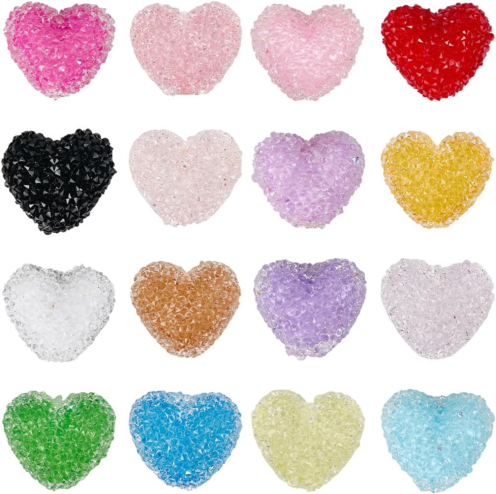 SUNNYCLUE 1 Box 16Pcs 16 Colors Heart Resin Bead Pen Beads Hearts Bulk Rhinestone Gummy Sugar Chunky Candy Love Spacer Luminous Beadable Pens Charms for Keychain Jewelry Making DIY Craft Supplies