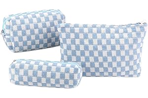 3-Piece Blue Cosmetic Bag: Spacious, Canvas Travel Companion