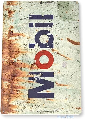 Miniatura 3 de Tinworld Letrero de estaño Mobil Oil Retro Rustic Oil Gas Station Sign Garage Auto Shop C414