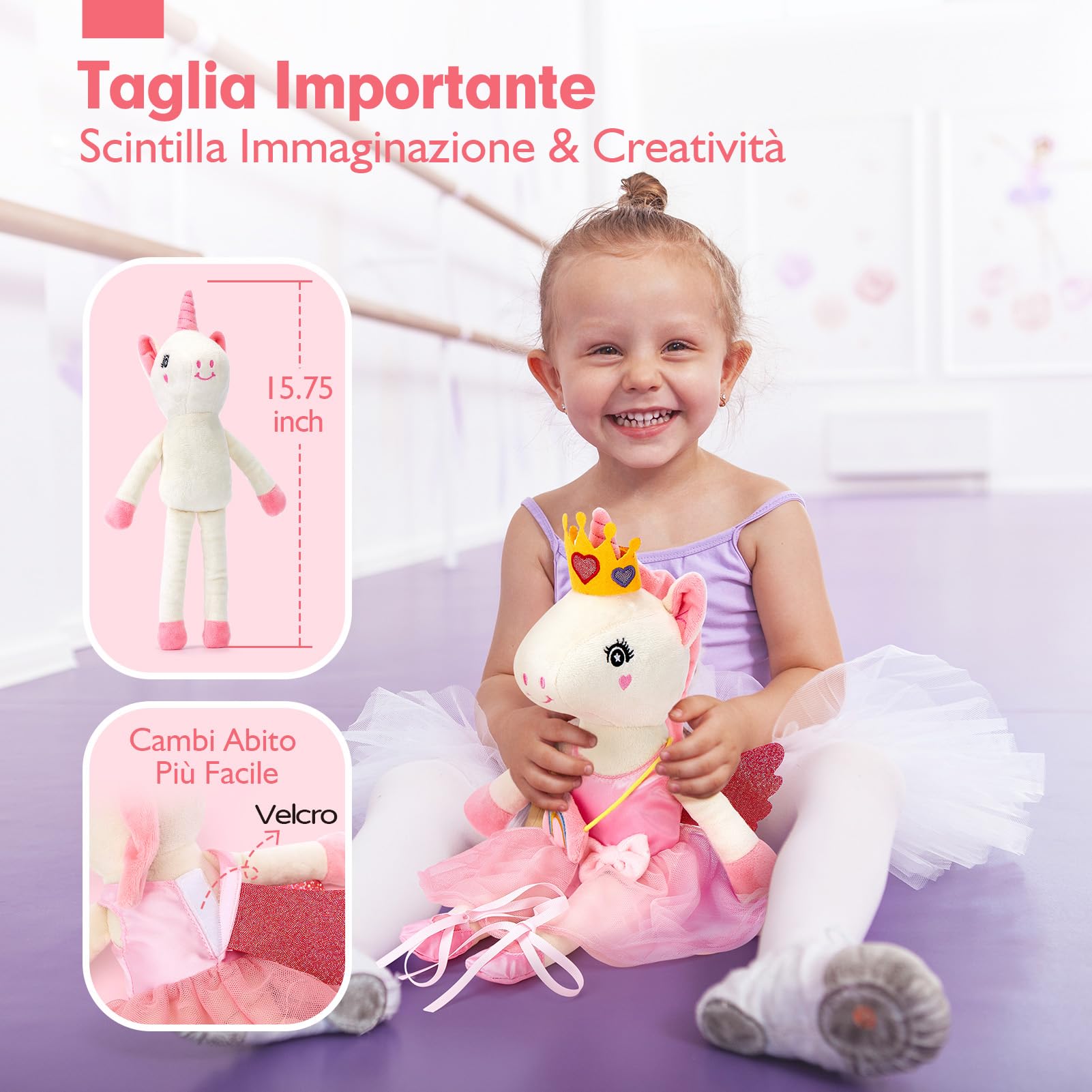 hahaland Regalo Bambina 3-6 Anni, 10 PCS Set di Unicorno Bambina Regalo con Unicorno Peluche, Borsa e 3 Abiti, Vestire la Bambola Giochi Bimba 3 4 5 6 Anni Femmina