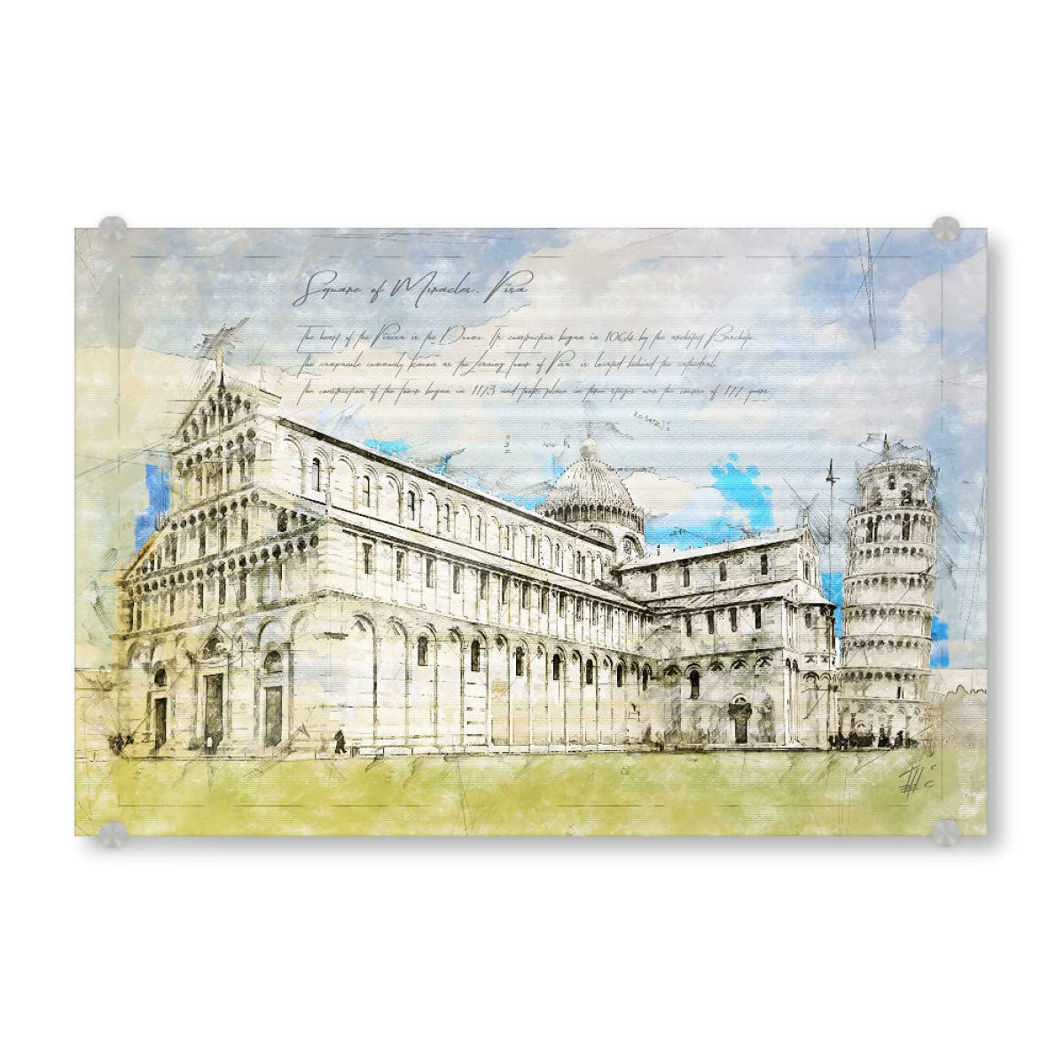 artboxONE Acrylglasbild 90x60 cm Städte Piazza dei Miracoli, pisa - Bild Architecture Sketch