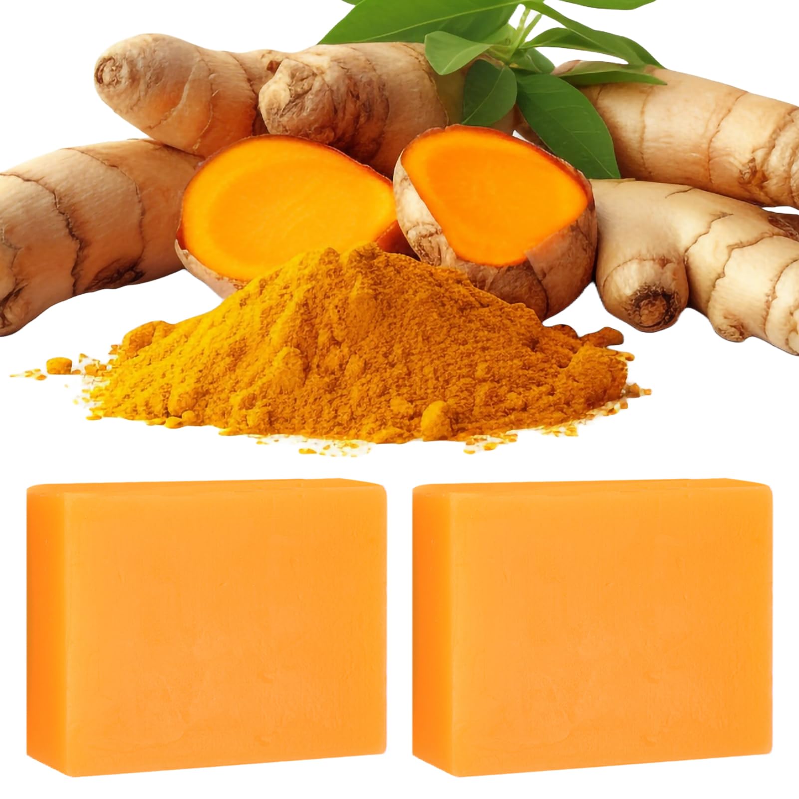 2 pcs Savon à L'acide Kojique au Curcuma,Skin Lightening Soap,VC Savonnette,Doux pour l'Hydratation du Visage et Corps,pour Bain Éclaircissant,Rétrécissement des Pores(2 * 100g)