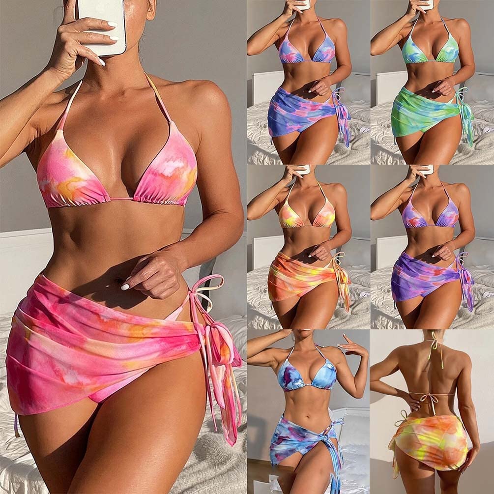Bikini Set Costumi da Bagno 3 Pezzi da Donna Costume da Bagno Sexy A Tre Pezzi Triangolo Vita Bassa Pantaloncini da Bagno Costumi da Bagno Costumi da Bagno (Color : A, Size : M)