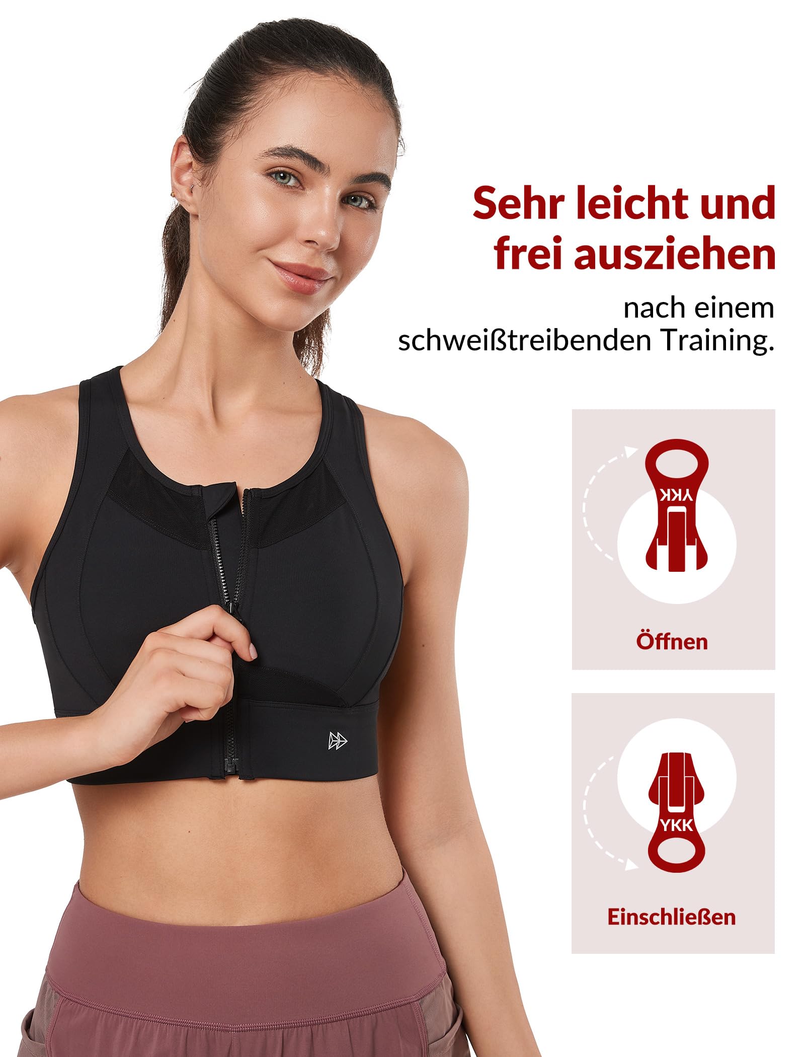 Yvette Reggiseno sportivo da donna, con chiusura frontale, in rete, copertura completa, corsa, fitness, equitazione
