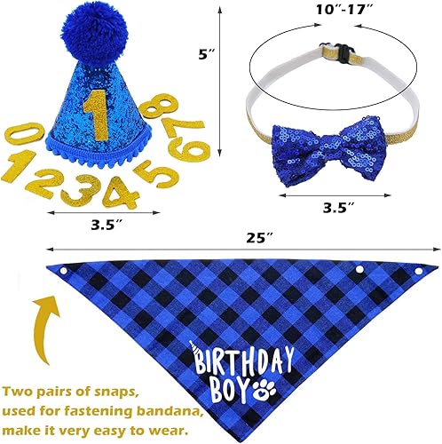 Miniatura 3 de Pañuelo de cumpleaños a cuadros para perro con botón, doble capa de algodón suave triangular, pañuelo lavable para perros hembras y niños,