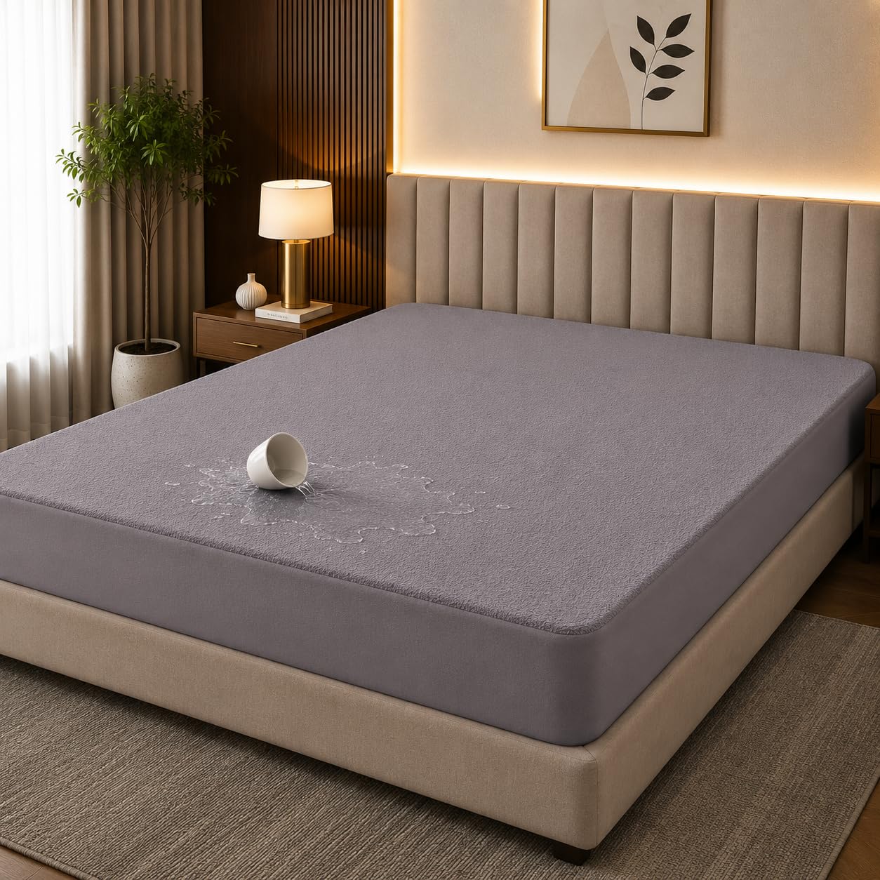 Mattress Protector® Queen Size Mattress Protector Waterproof Grey 78 x 60 Inch Fit On 2-10 Inch-image-36