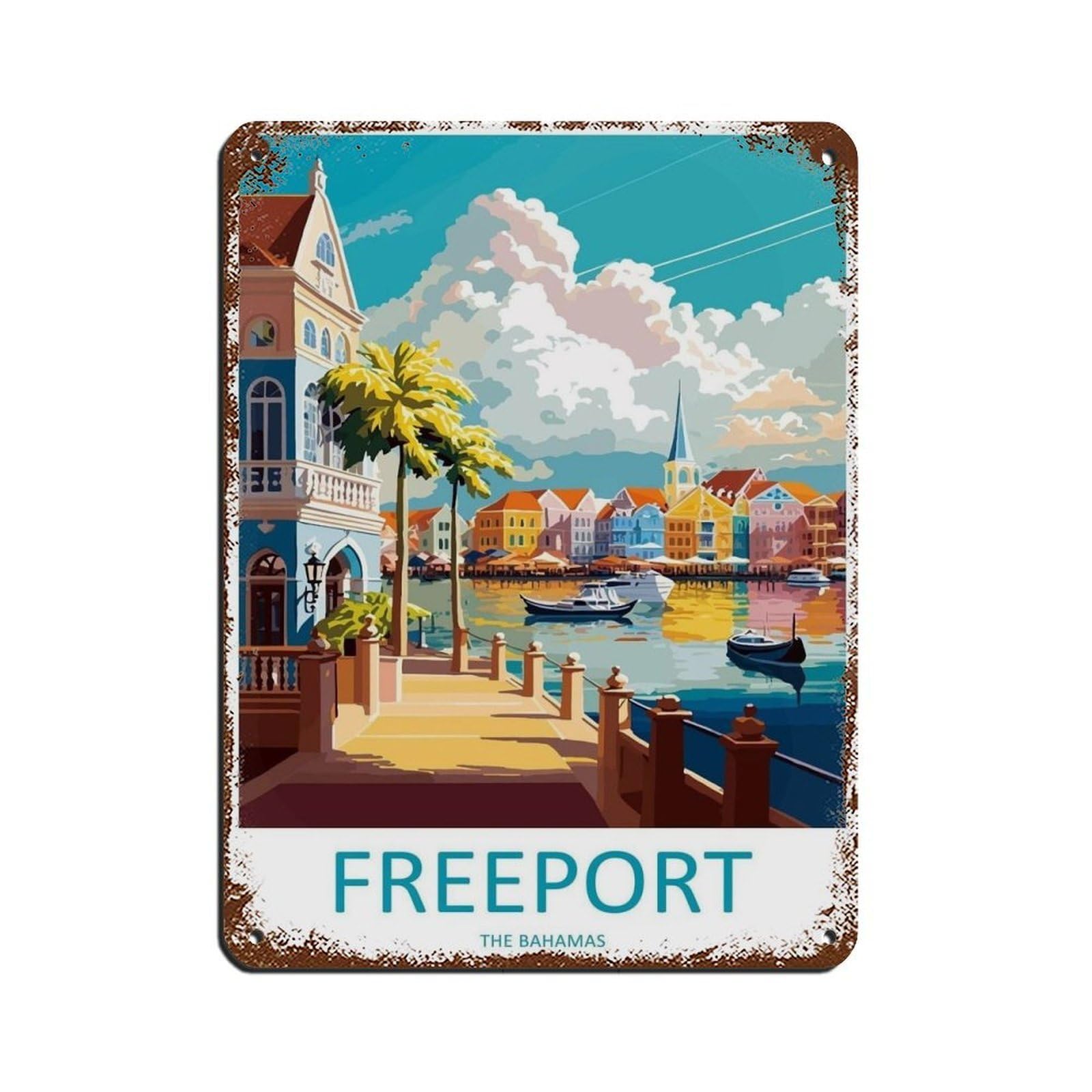 Freeport Travel Art Caribbean Travel (16) Retro Poster Metal Tin Sign Chic Art Retro Iron Painting Bar People Cave Cafe Family Garage Poster Wall Decoration 12x16inch(30x40cm)