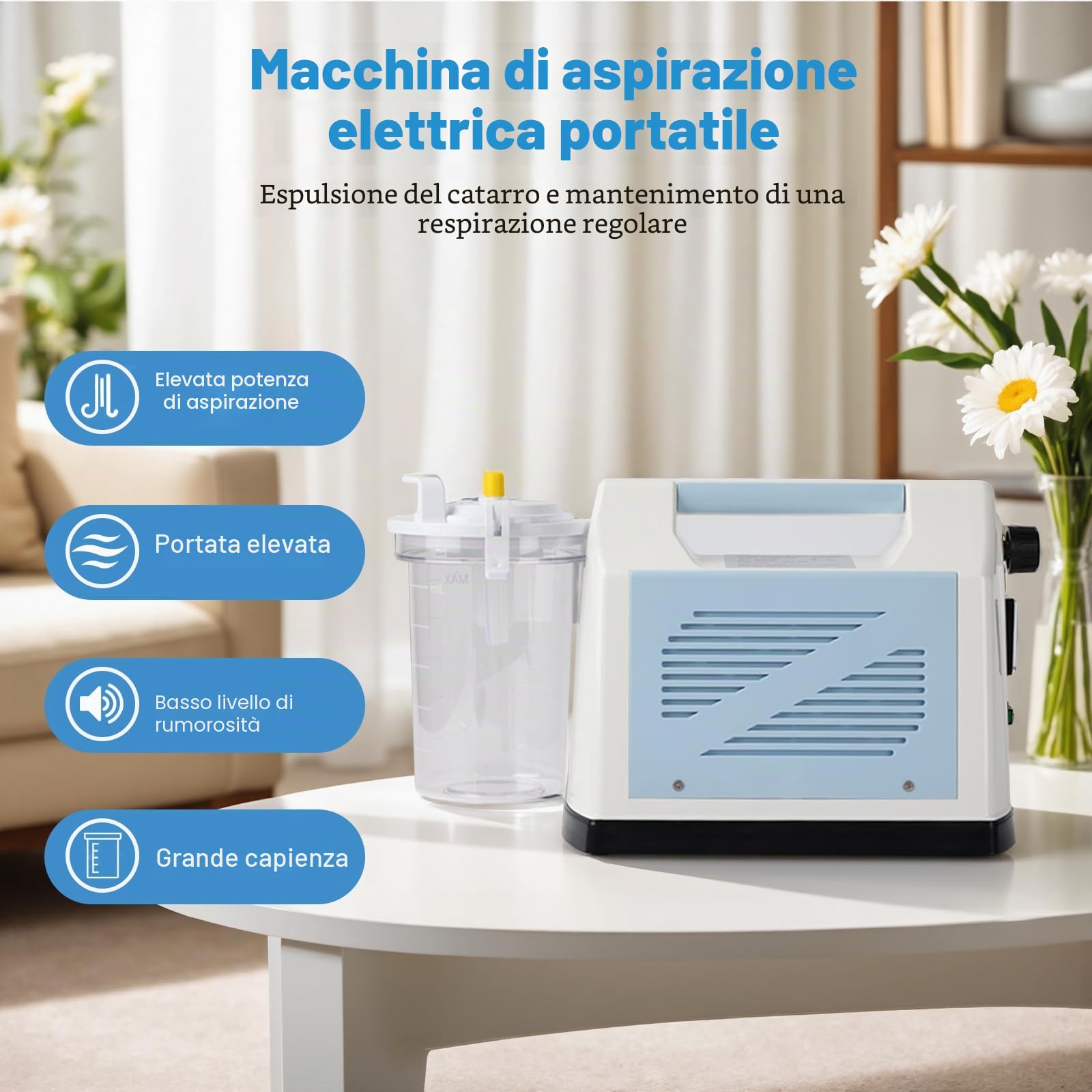 Apparecchio di aspirazione portatile, per uso domestico e veterinario, per catarro, muco, espettorato, aspiratore da tavolo, silenzioso, ideale per anziani, animali domestici, assistenza domestica