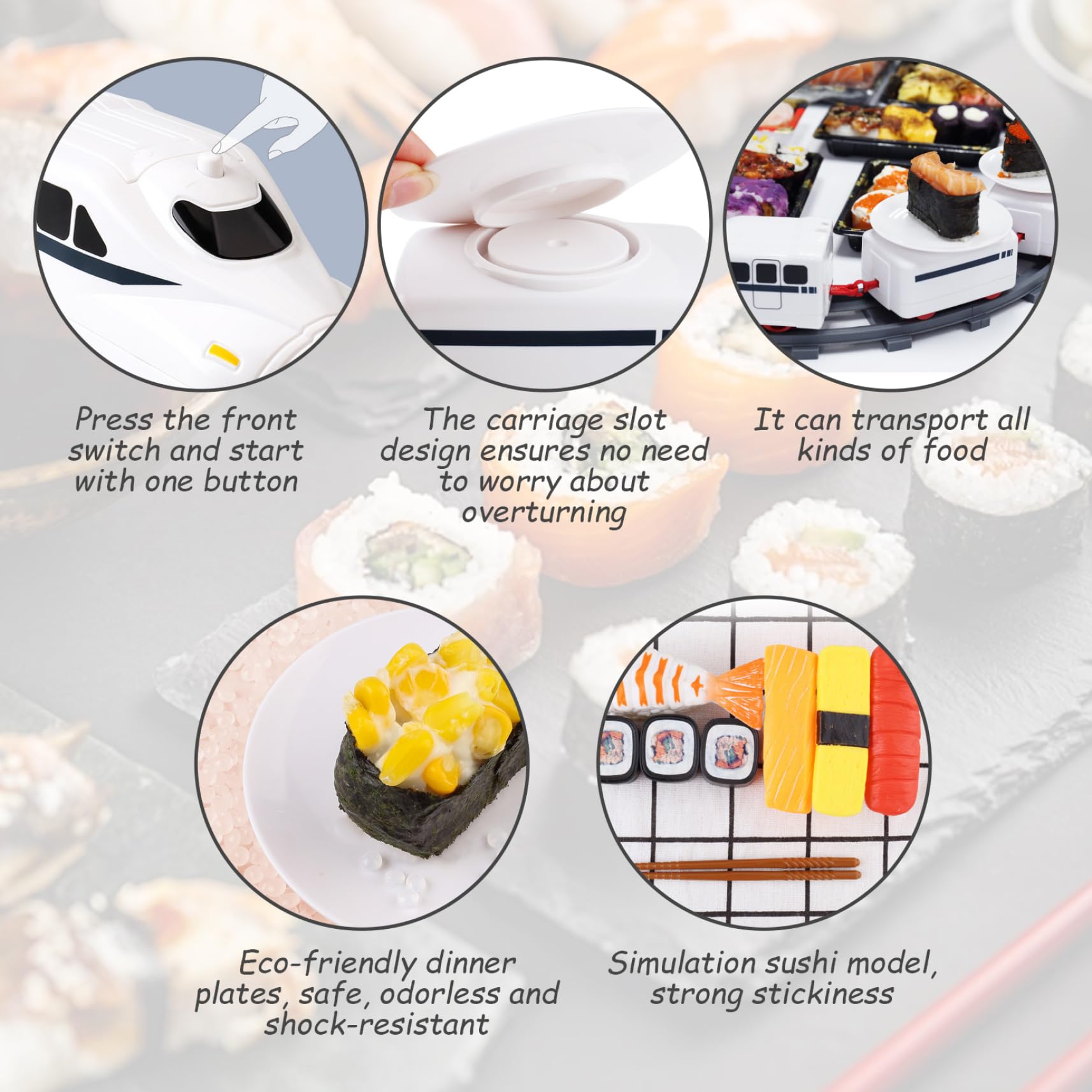 Train à Sushi pour Table 4 Plateaux Alimenté par Batterie