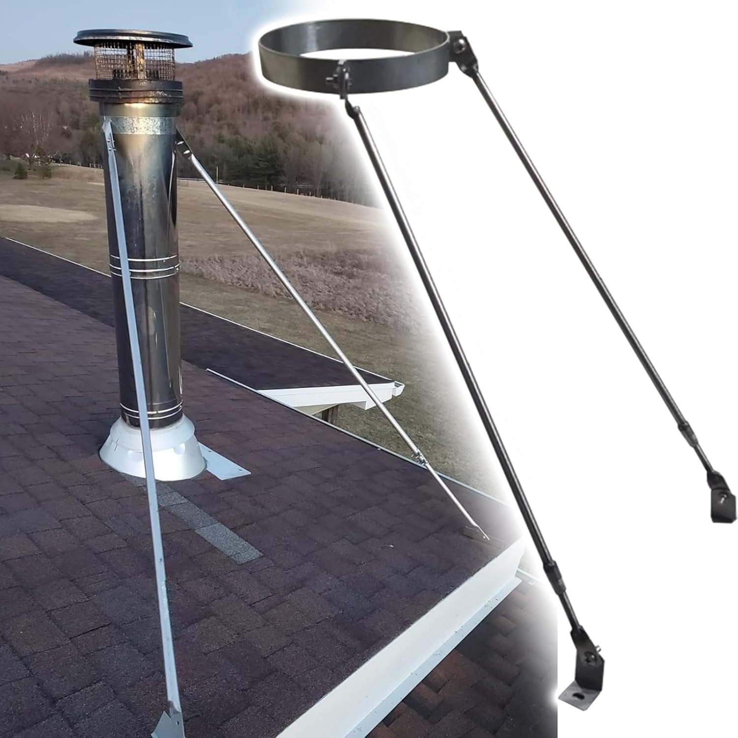 Stainless Steel Chimney Support Bracket Kit with Screws - Heavy-Duty Stove Pipe Support for Enhanced Safety - Fits 6.3" (16cm) Diameter Chimneys