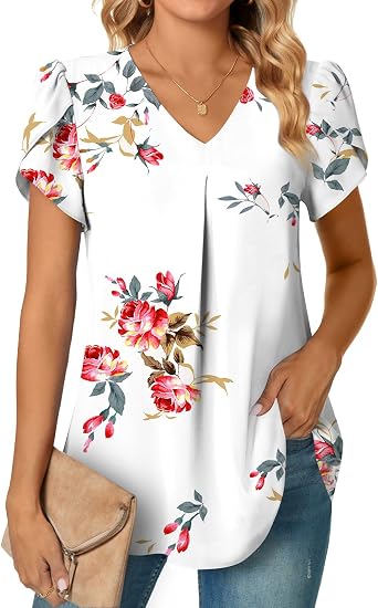 Anyally Womens Summer Tunic Tops Dressy Casual Chiffon Blouses Plus Size Short Sleeve T-Shirts for Leggings
