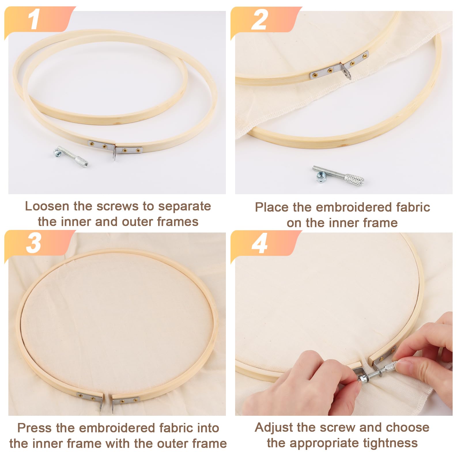 6 Pcs Telaio da Ricamo, ELEPRUC Bambù Telaio Ricamo, Cerchio per Ricamo Senza Sbavature, Telaio per Ricamo per Punto Croce, Ricamo, Fai da Te Arte Artigianato (8/10/13/16/18/20cm)