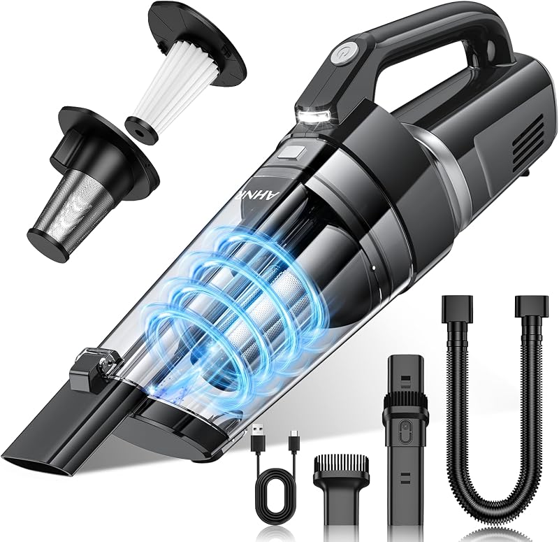 Handheld Vacuum Cleaner Cordless Rechargeable 16000PA for Car Home | Strong Suction, Built-in LED Light & 2 HEPA Filters, Portable Hand Held Car Vacuum Cordless Rechargeable for Car Cleaning