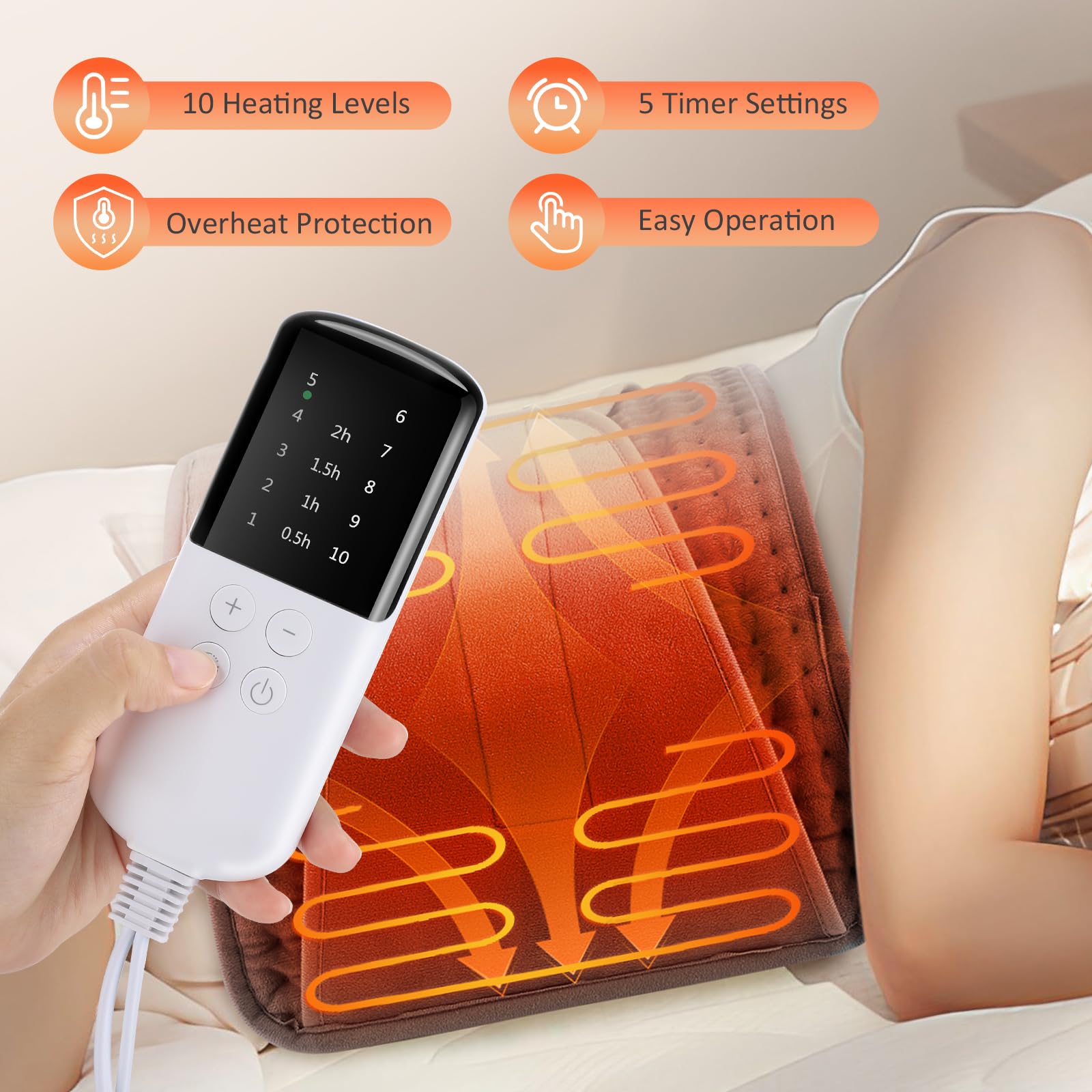 Cojín de Calentamiento Eléctrico, Correa de Calentamiento Lumbar Inalámbrico, Cojín de Calentamiento de Máquina Lavable en 40 ° C a 60 ° C, 125x30cm Gris