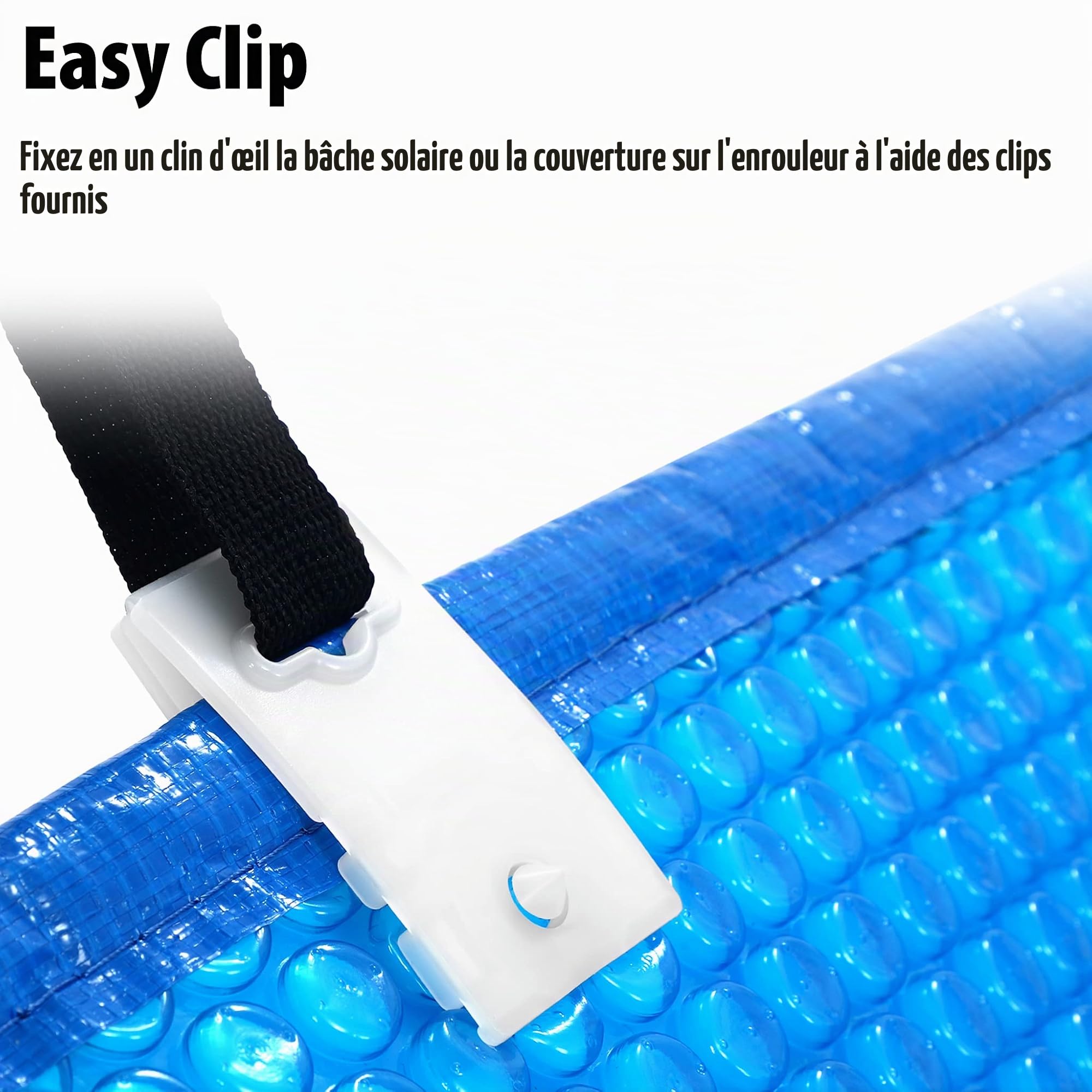 HENGMEI Système d'enroulement de piscine avec bandes de fixation pour films solaires, bâches de piscine et couvertures de 105 à 615 cm