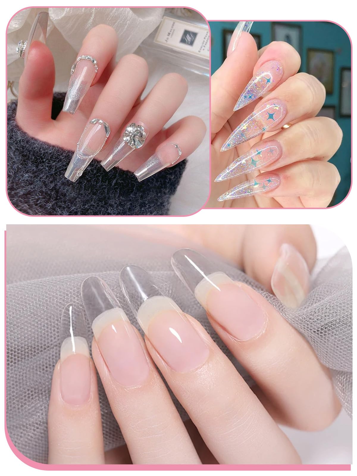 EBANKU Polvo acrílico transparente, 200 g, polvo profesional de uñas acrílico de gran capacidad para extensión de uñas acrílicas, tallado de uñas, larga duración, no necesita lámpara de uñas