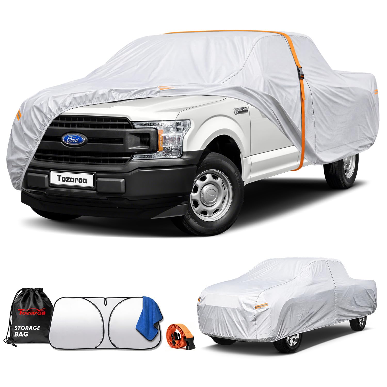 Photo 1 of Tozaroa Car Cover Waterproof All-Weather,Heavy-Duty Outdoor Full Exterior Automobiles Truck(Length 229-242 inch) with Windshield Sun Shade Universal Fit F150 Ram 1500 etc
