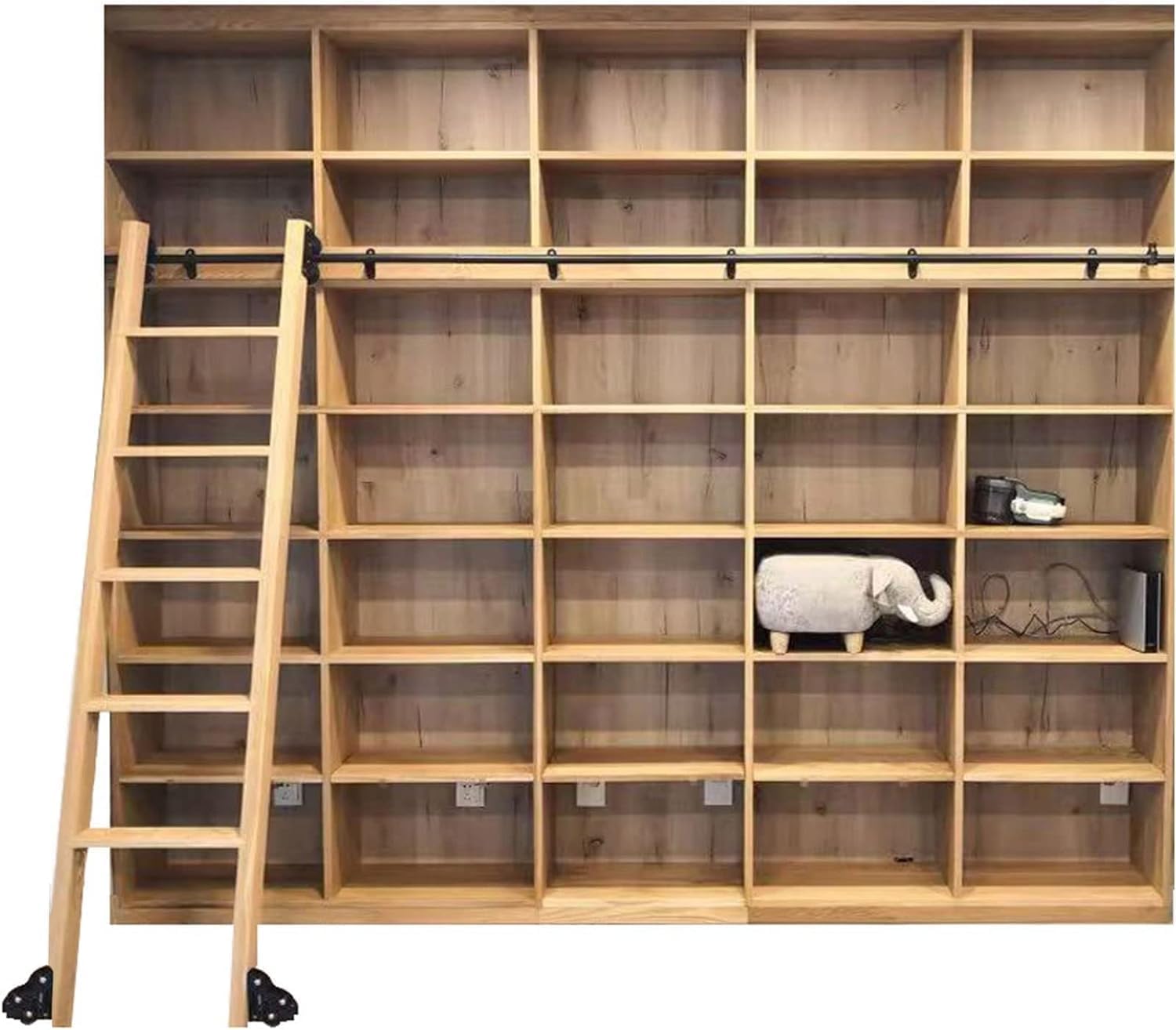 Kit rails de bibliothèque roulants de 100cm en acier noir antique pour quincaillerie haut de gamme
